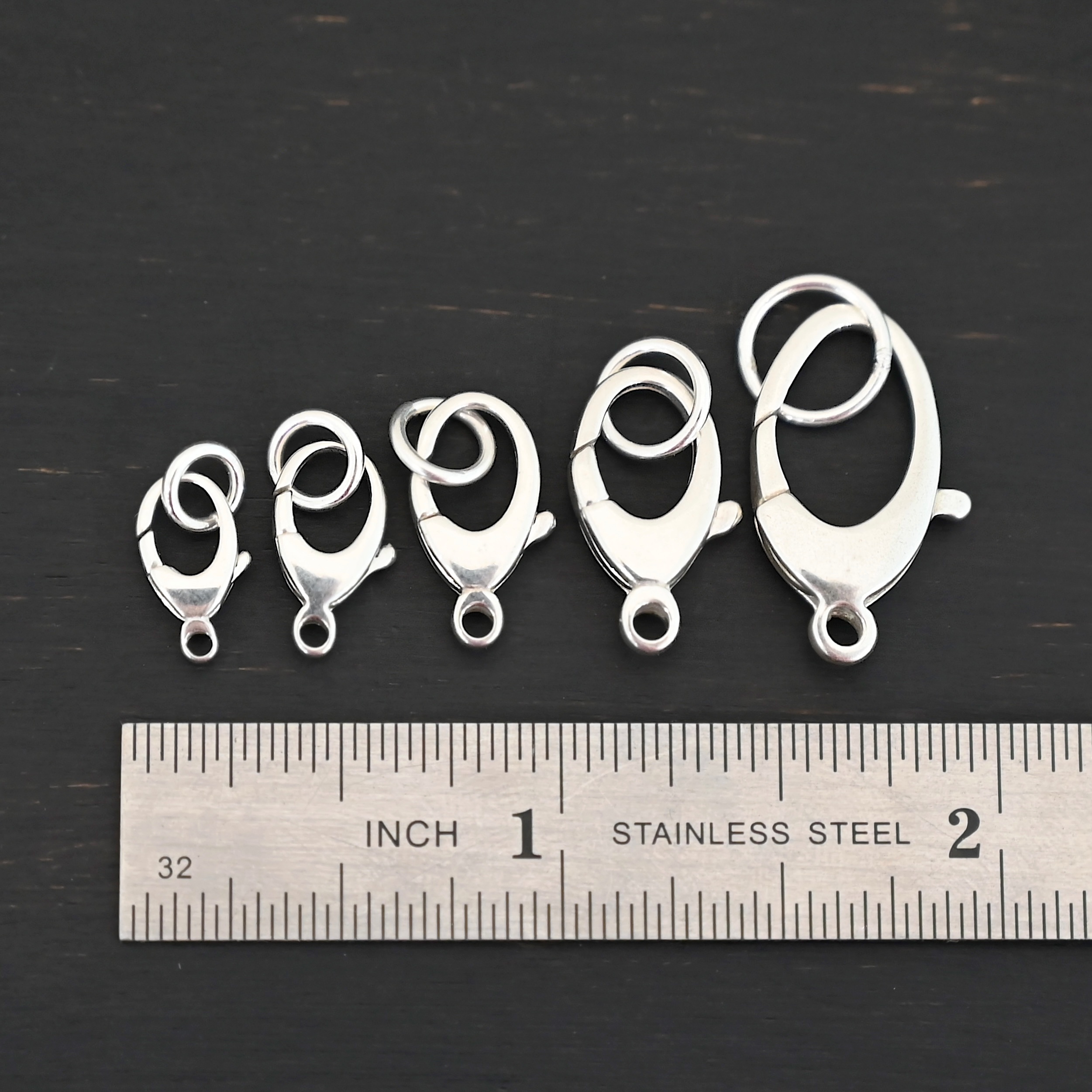 Luna Lobster Claw Clasp with JR - shiny shown by ruler