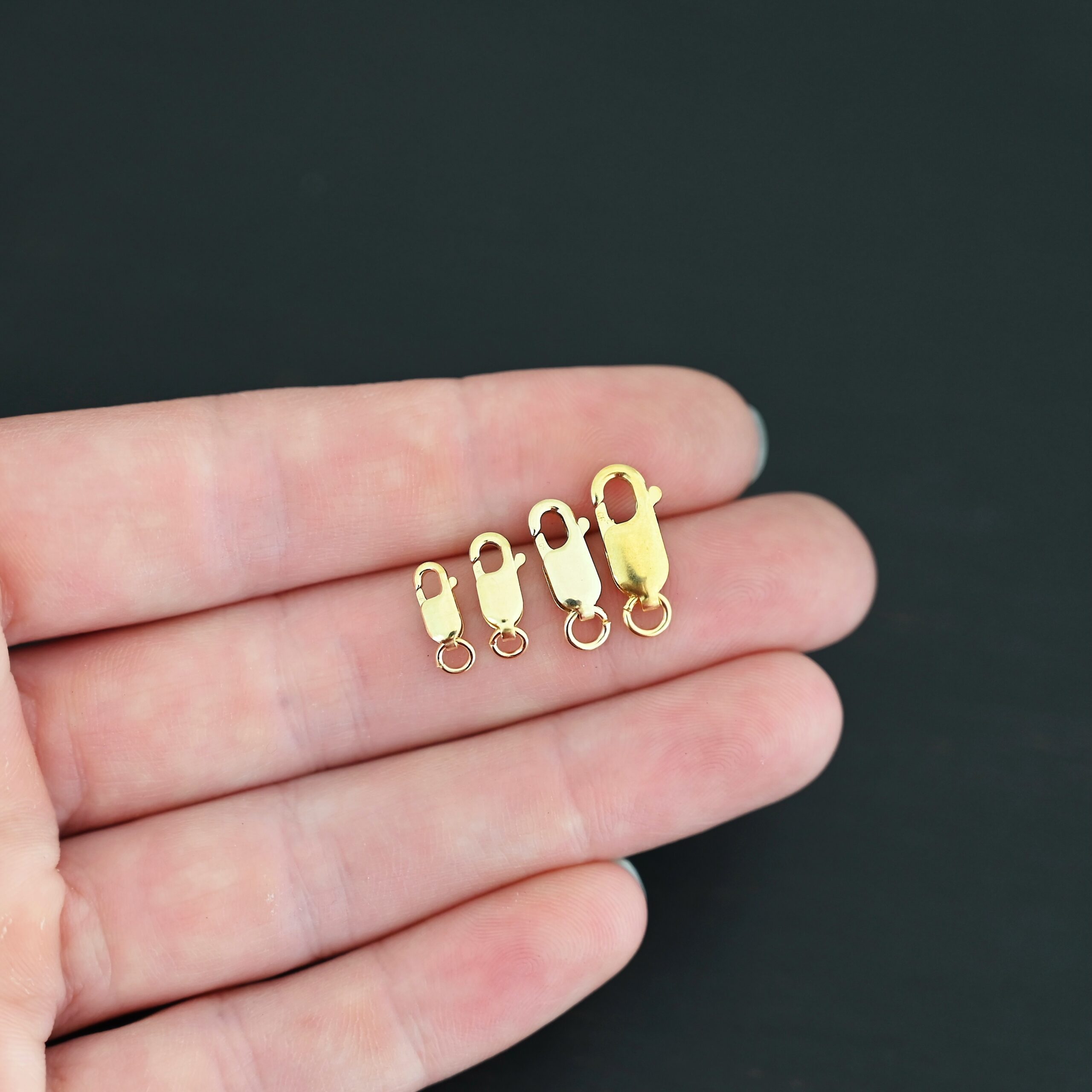 Lacey 14k gold filled Lobster Claw Clasp shown in hand