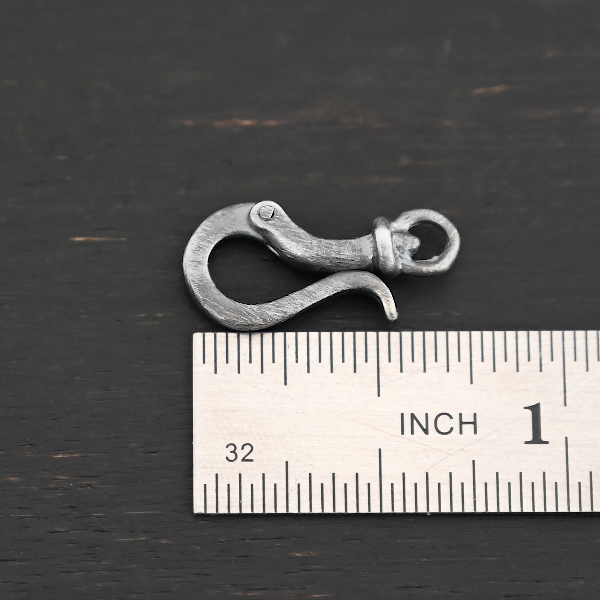 Henry Hook Clasp - oxidized shown by ruler