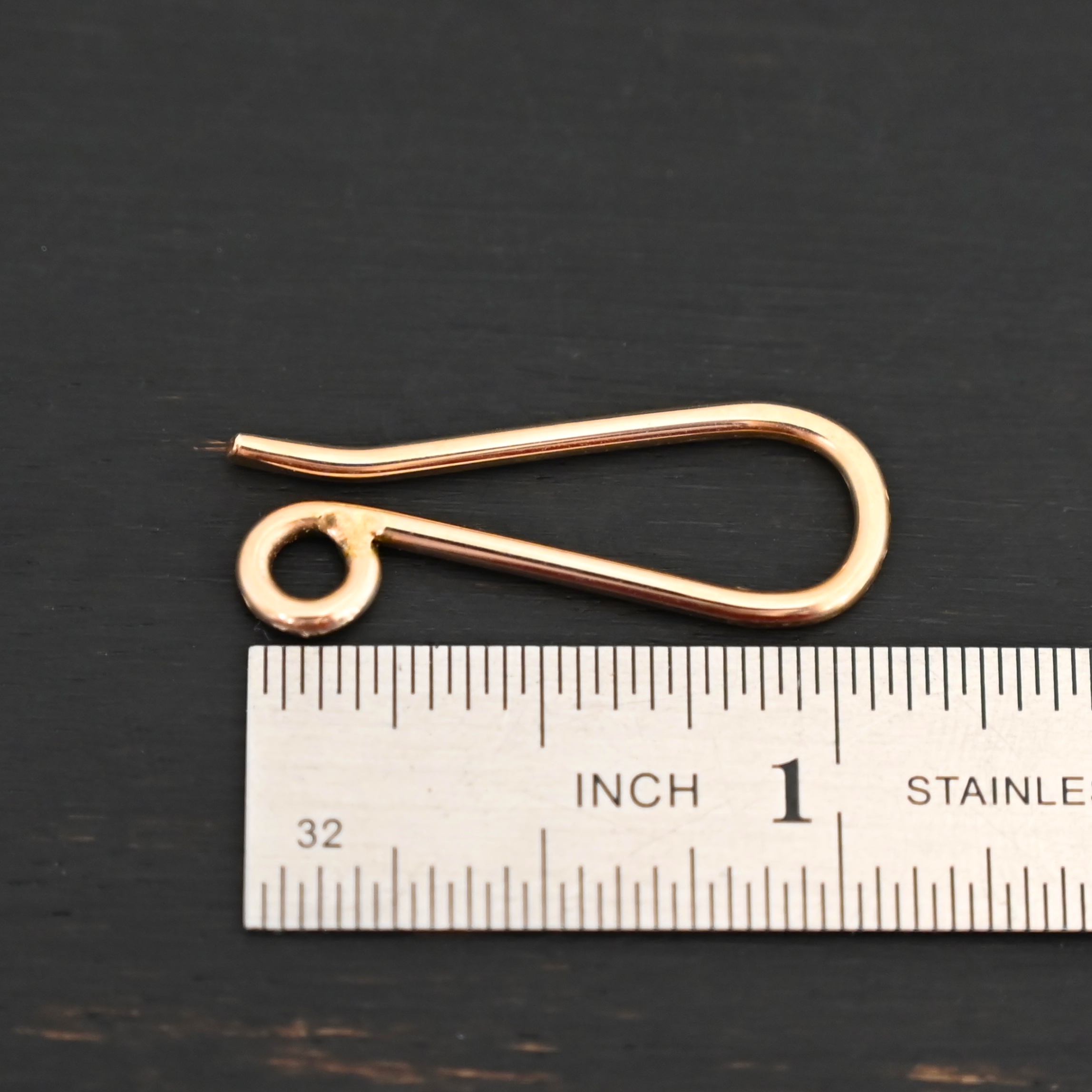 Heidi 14k gold filled hook clasp shown by ruler