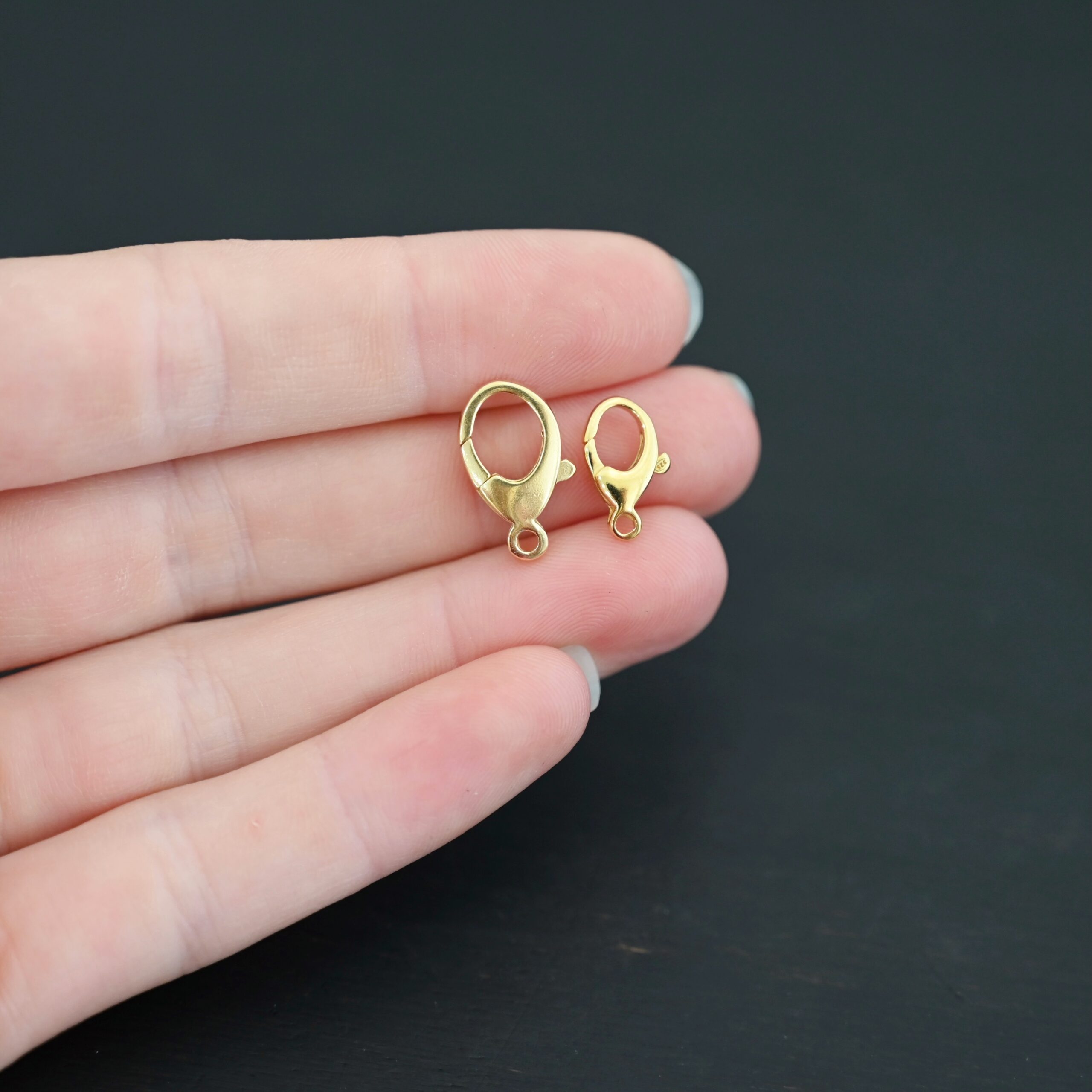 Lily 14k gold filled lobster claw clasp - shown in hand