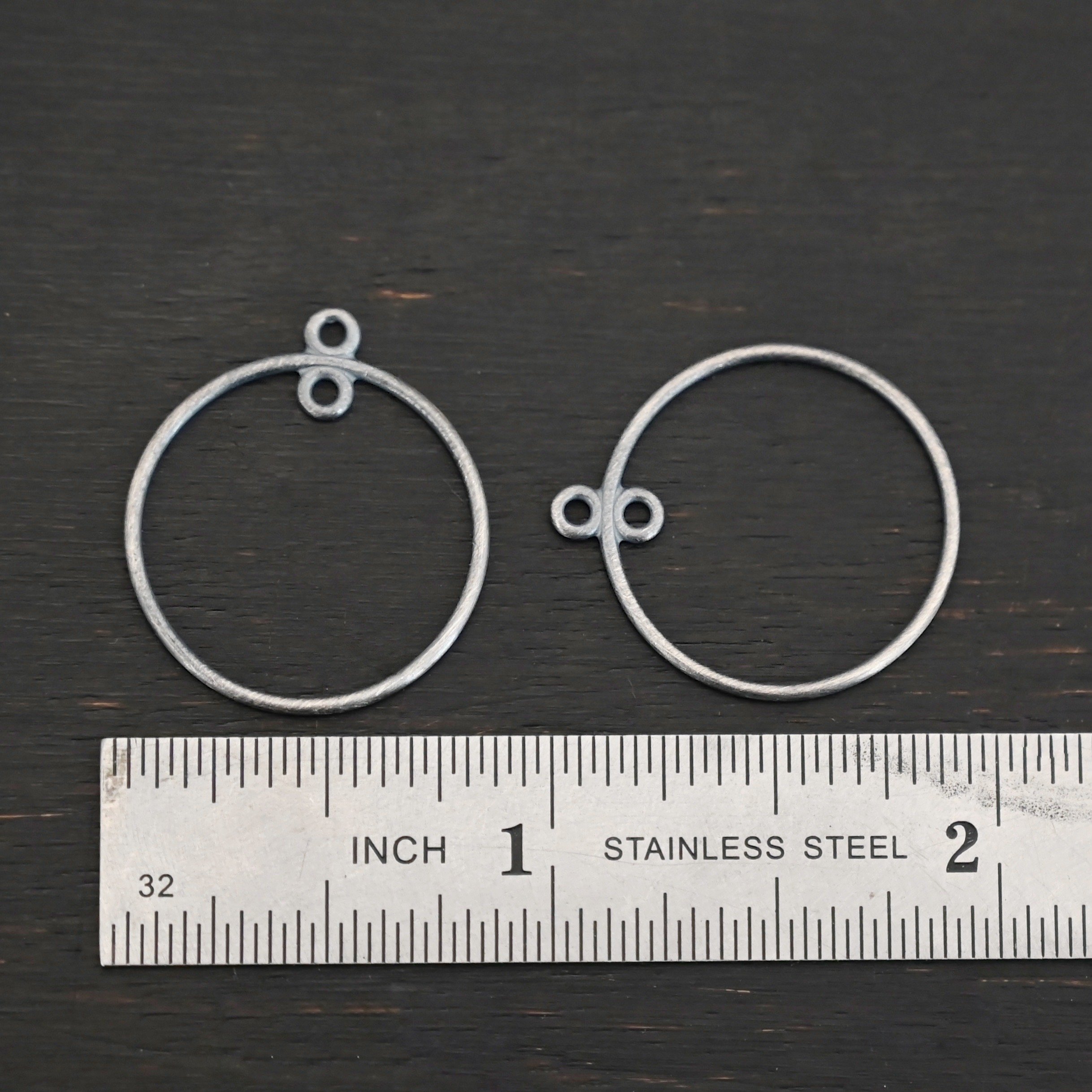 Sterling Silver Tara Hoop Chandelier 3/4" oxidized smooth shown by ruler