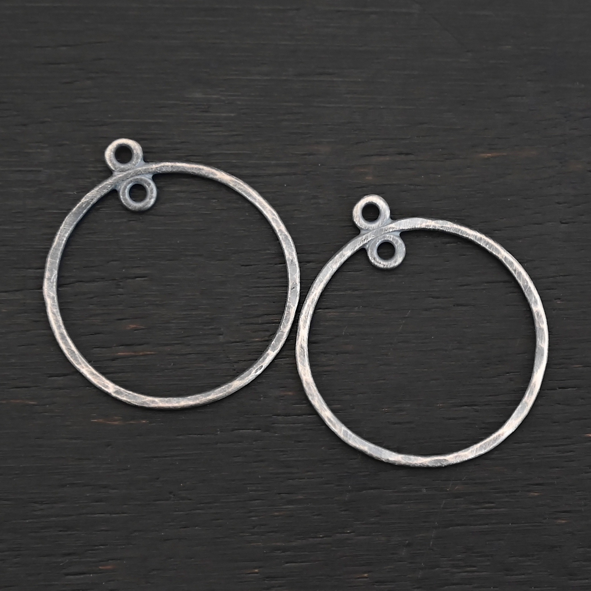 Sterling Silver Tara Hoop Chandelier oxidized hammered shown on dark background