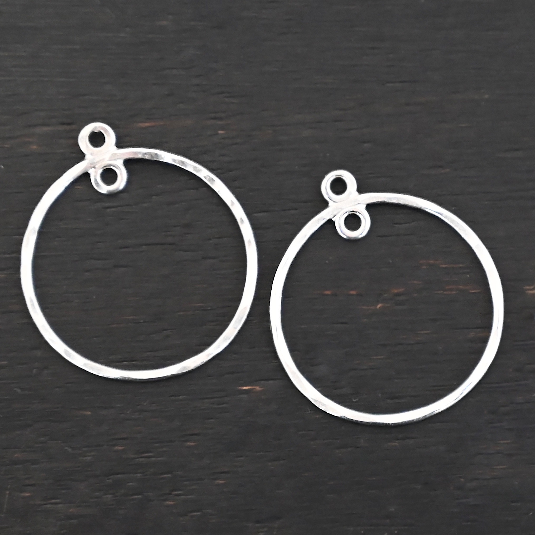 Sterling Silver Tara Hoop Chandelier shiny hammered shown on dark background