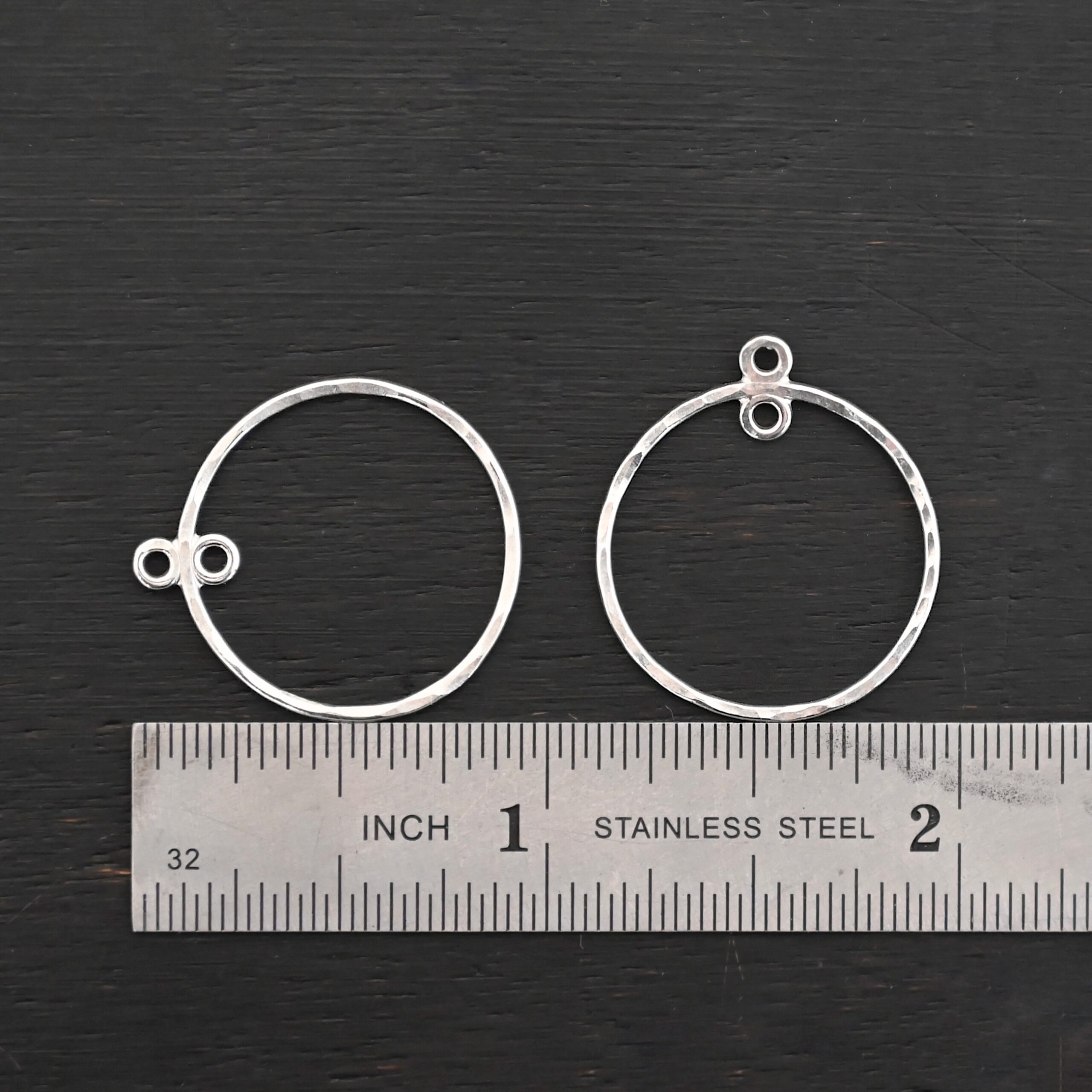 Sterling Silver Tara Hoop Chandelier shiny hammered 3/4" shown by ruler