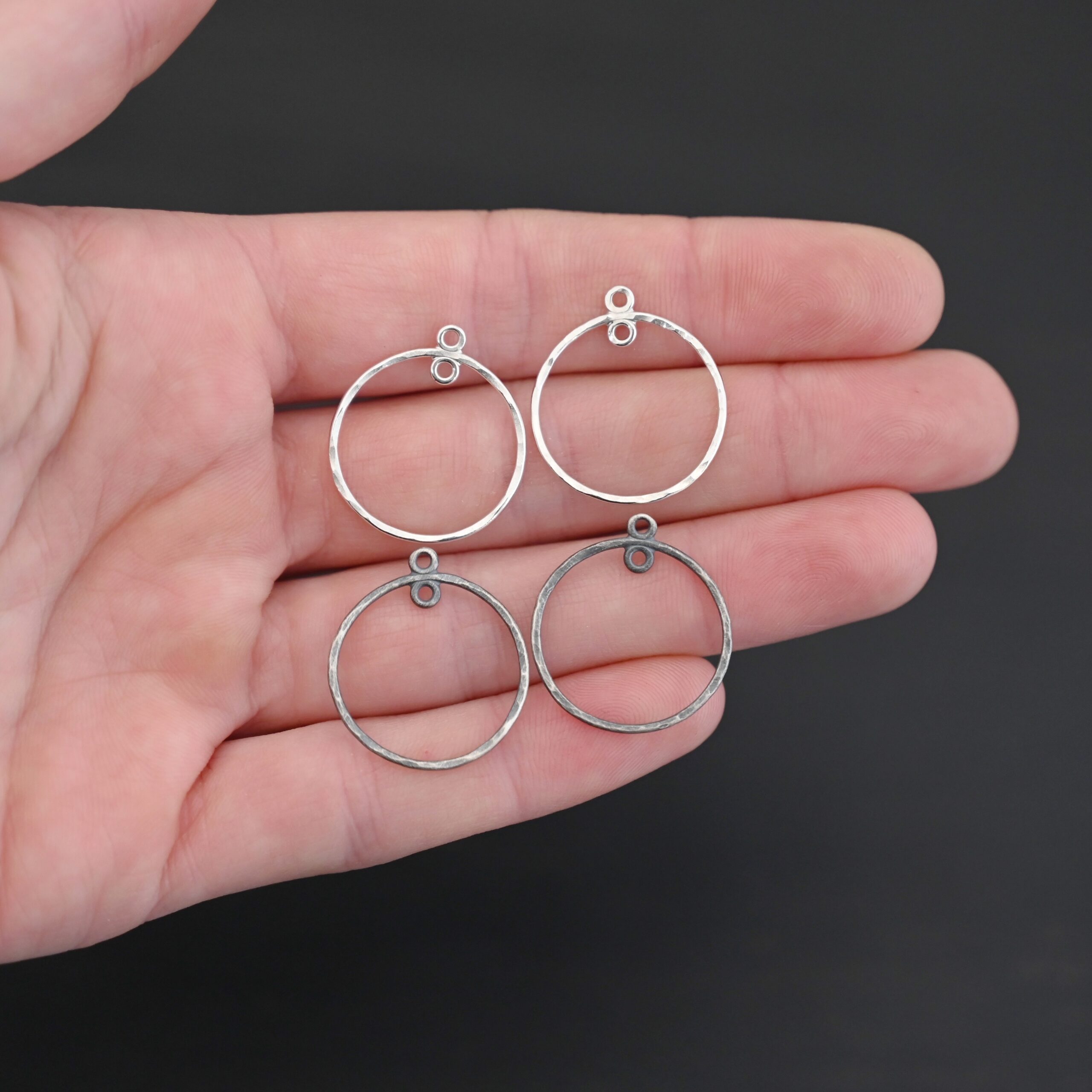 Sterling Silver Tara Hoop Chandelier hammered 3/4" shown in hand