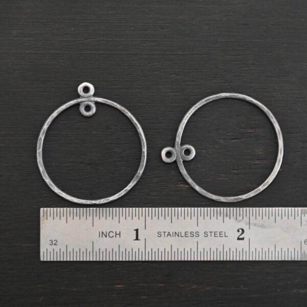 Sterling Silver Tara Hoop Chandelier 1" oxidized hammered shown by ruler
