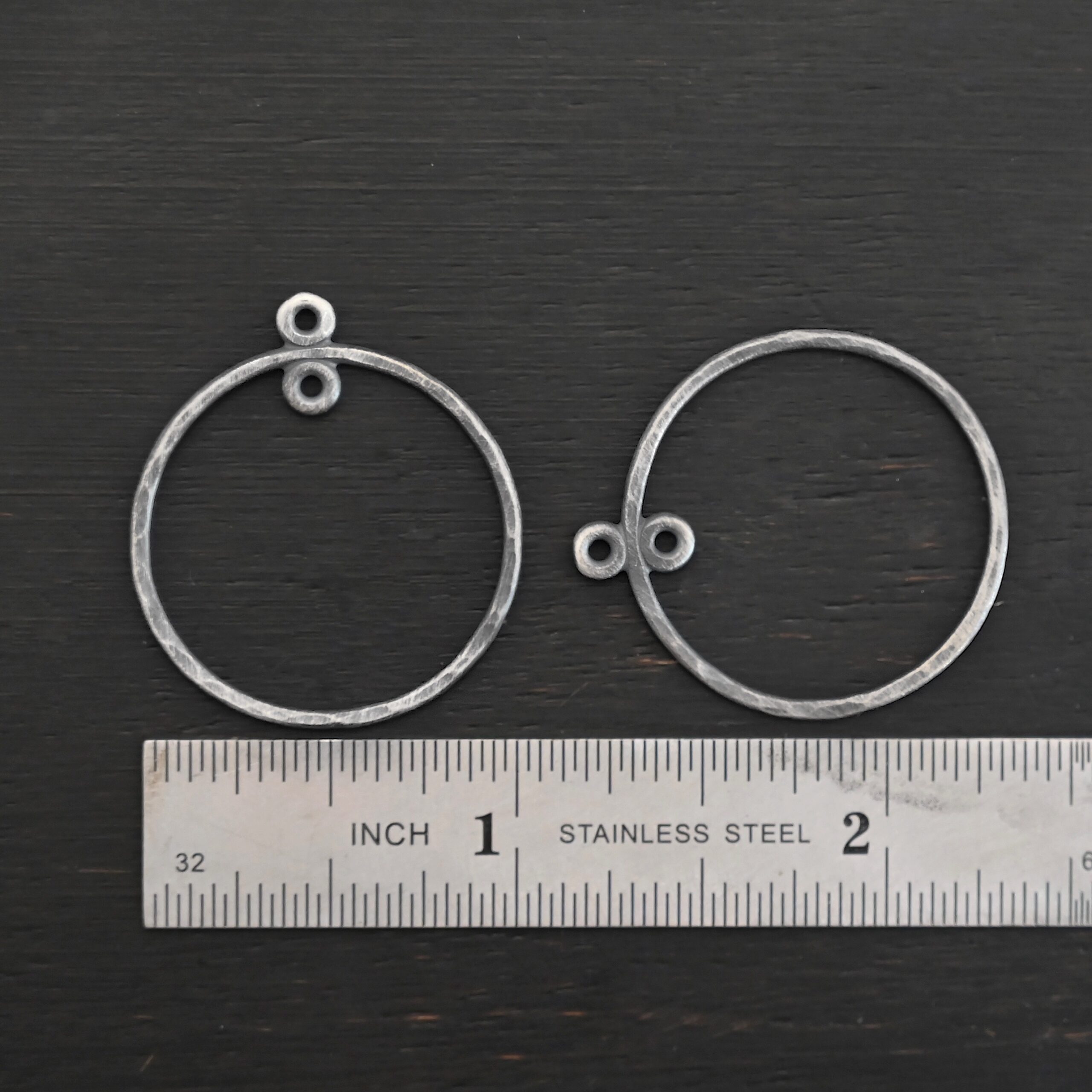 Sterling Silver Tara Hoop Chandelier 1" oxidized hammered shown by ruler