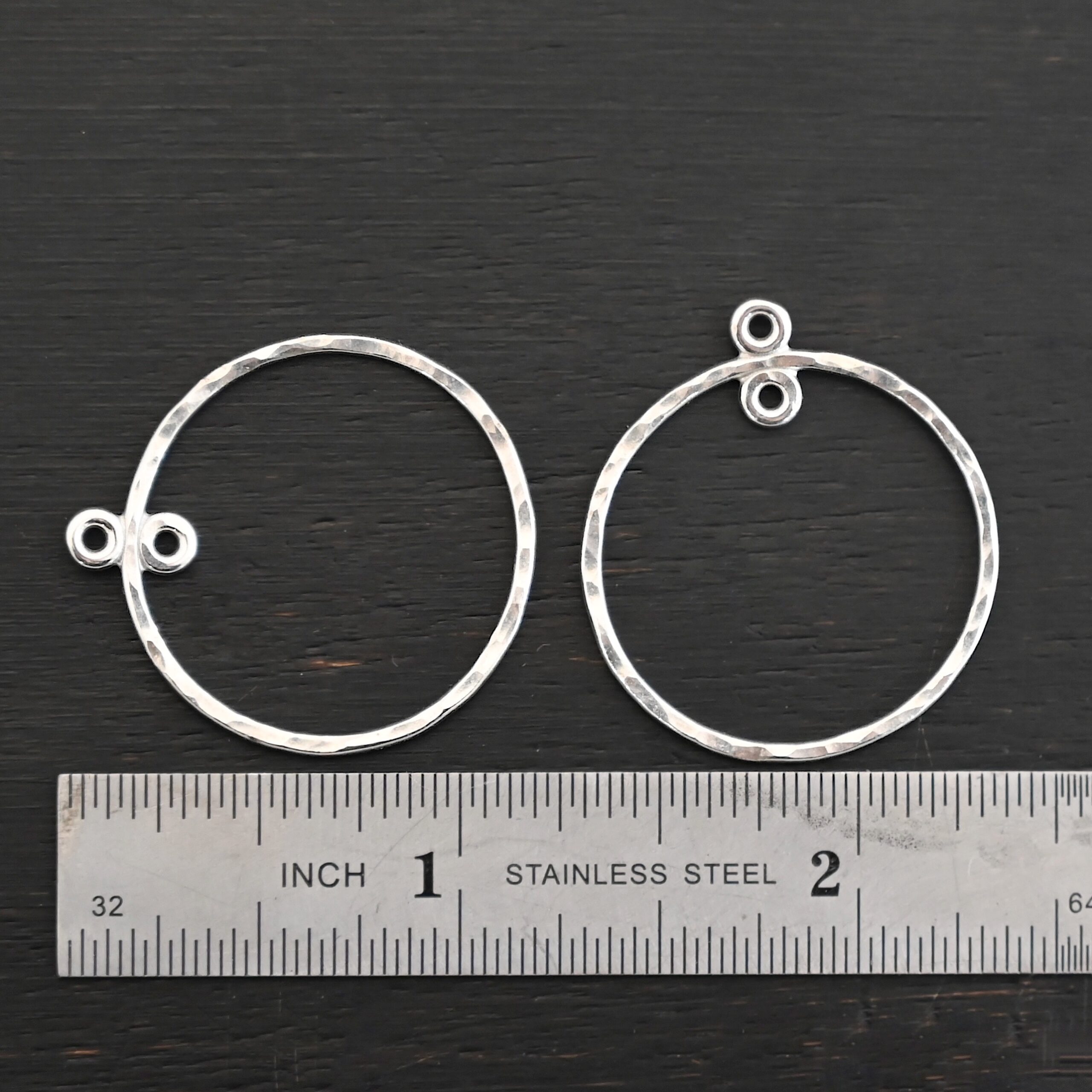 Sterling Silver Tara Hoop Chandelier 1" shiny hammered shown by ruler