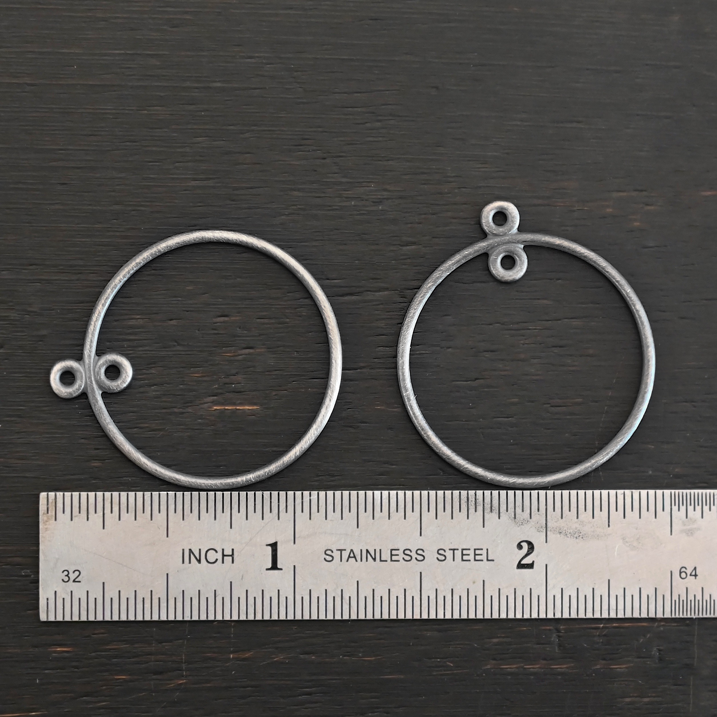 Sterling Silver Tara Hoop Chandelier 1" smooth oxidized shown by ruler