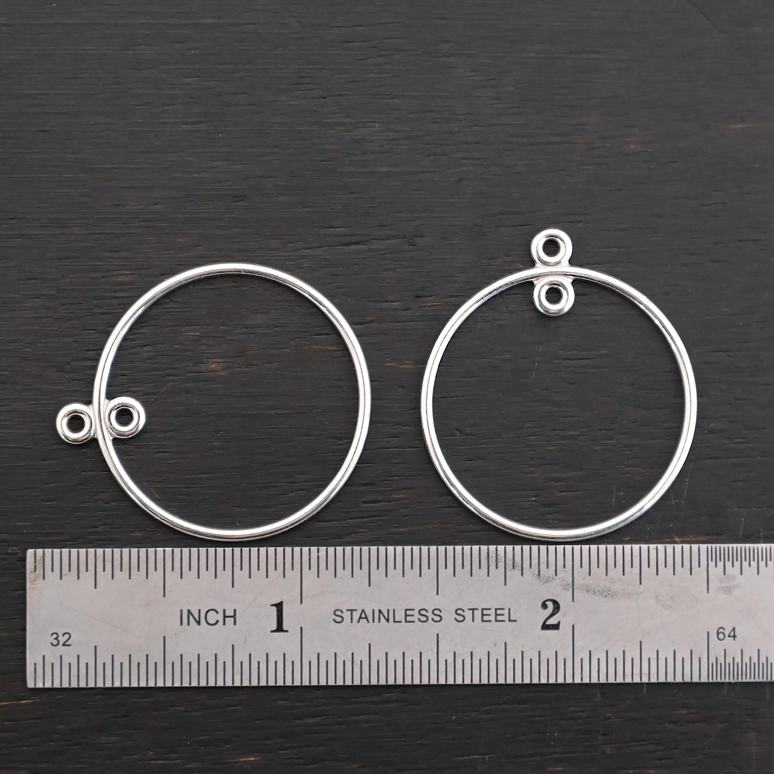 Sterling Silver Tara Hoop Chandelier 1" smooth shiny shown by ruler