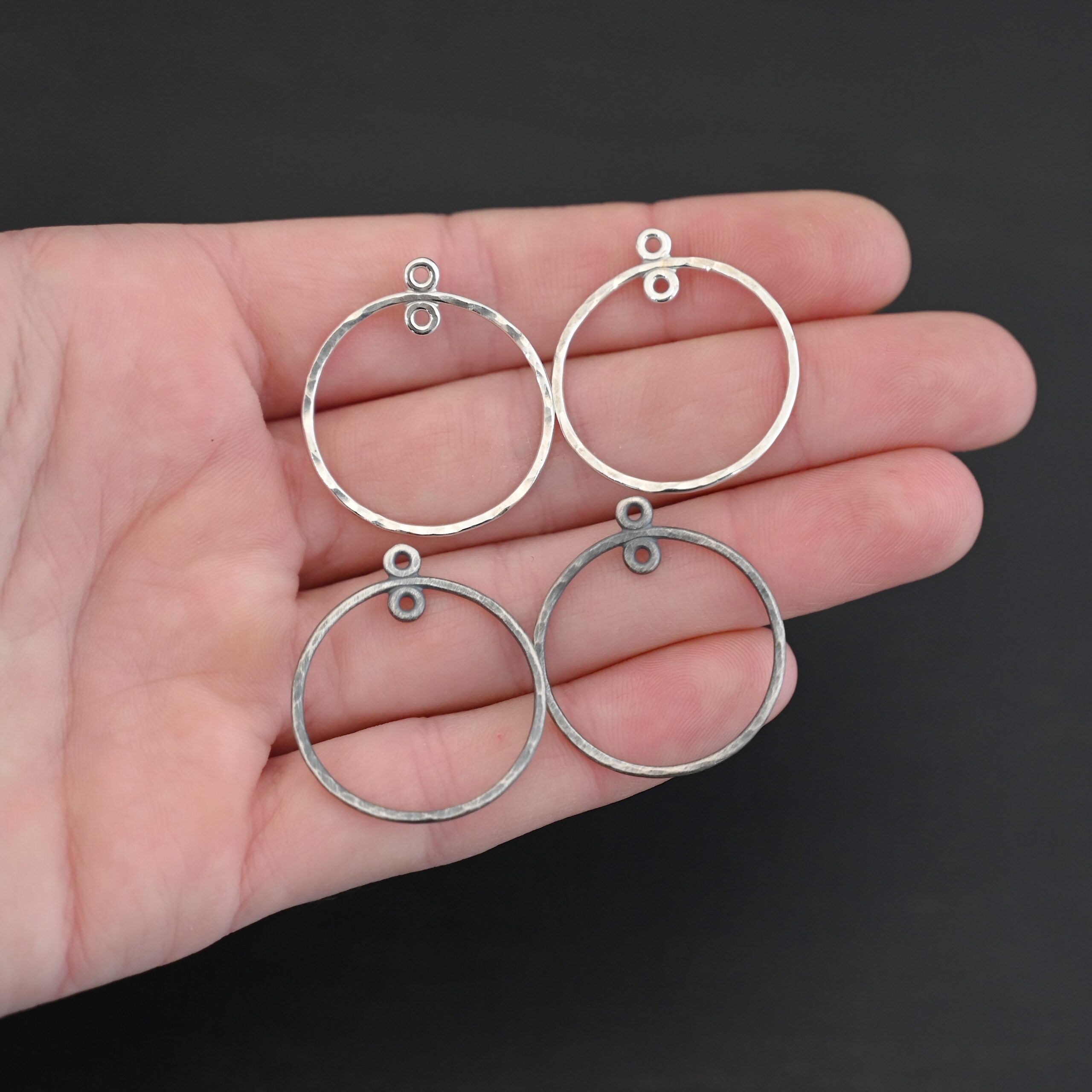 Sterling Silver Tara Hoop Chandelier 1" hammered shown in hand