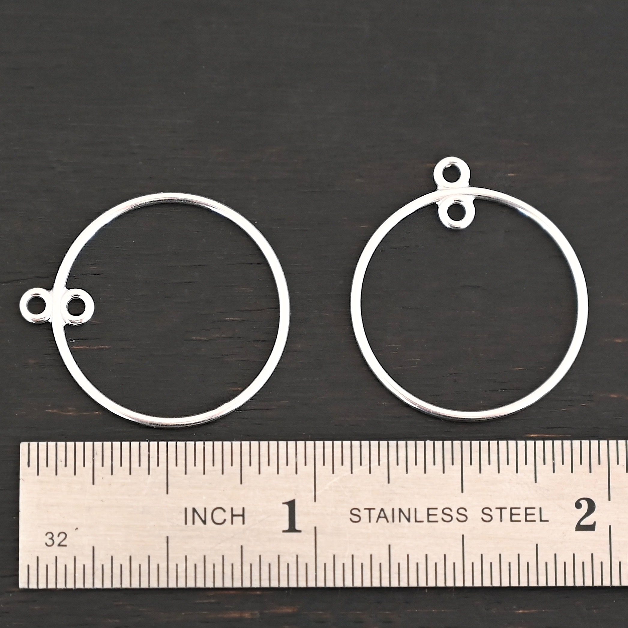 Sterling Silver Tara Hoop Chandelier shiny smooth 3/4" shown by ruler