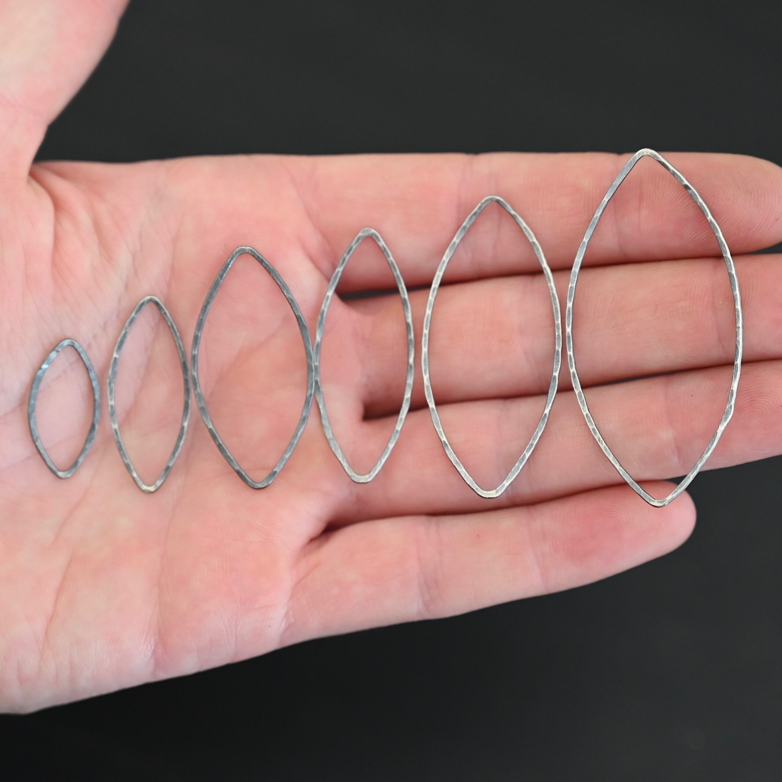 Tanya Marquise Chandelier oxidized hammered all sizes Sterling Silver Tanya Marquise Chandelier oxidized hammered all sizes shown in hand