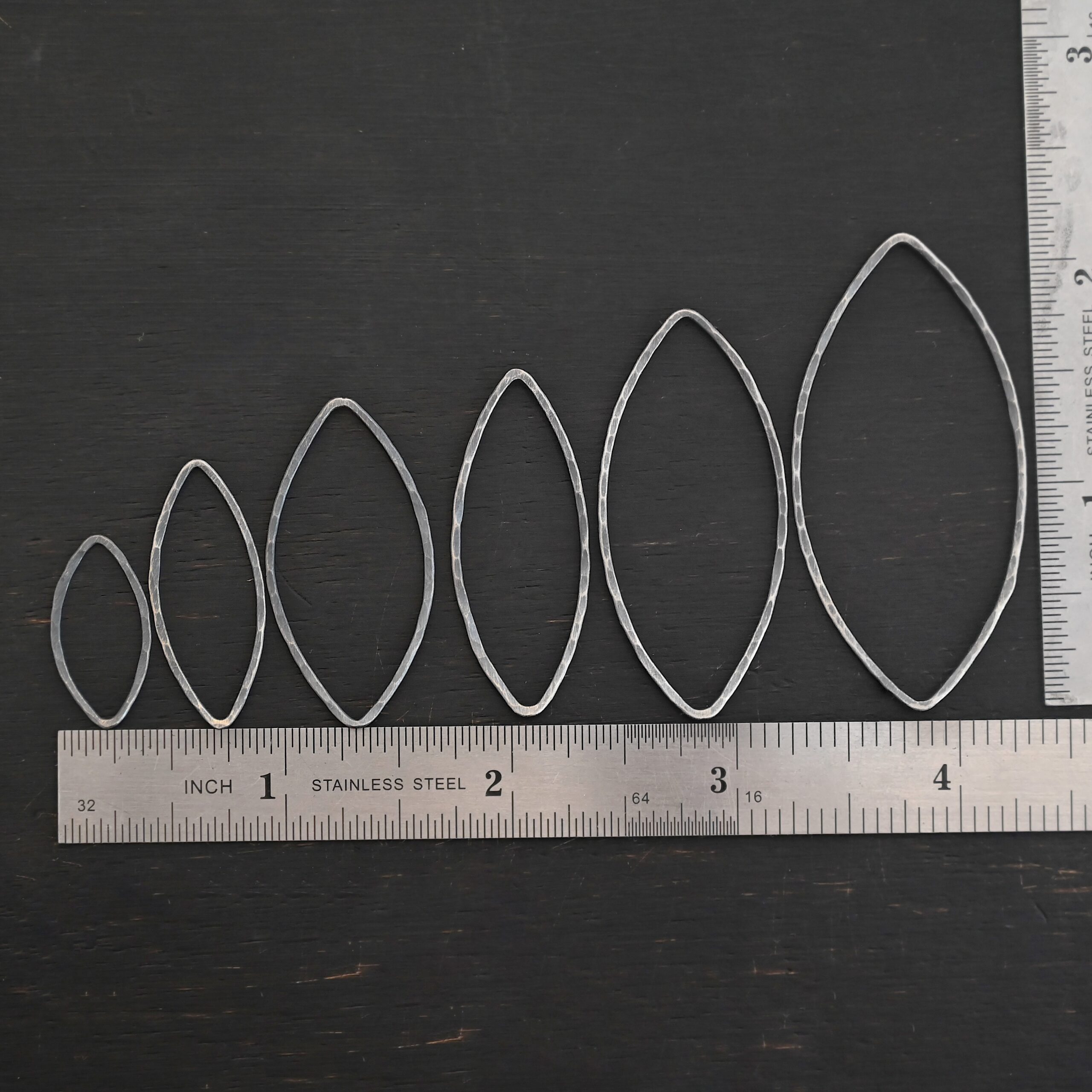 Tanya Marquise Chandelier oxidized hammered all sizes Sterling Silver Tanya Marquise Chandelier oxidized hammered all sizes shown by ruler