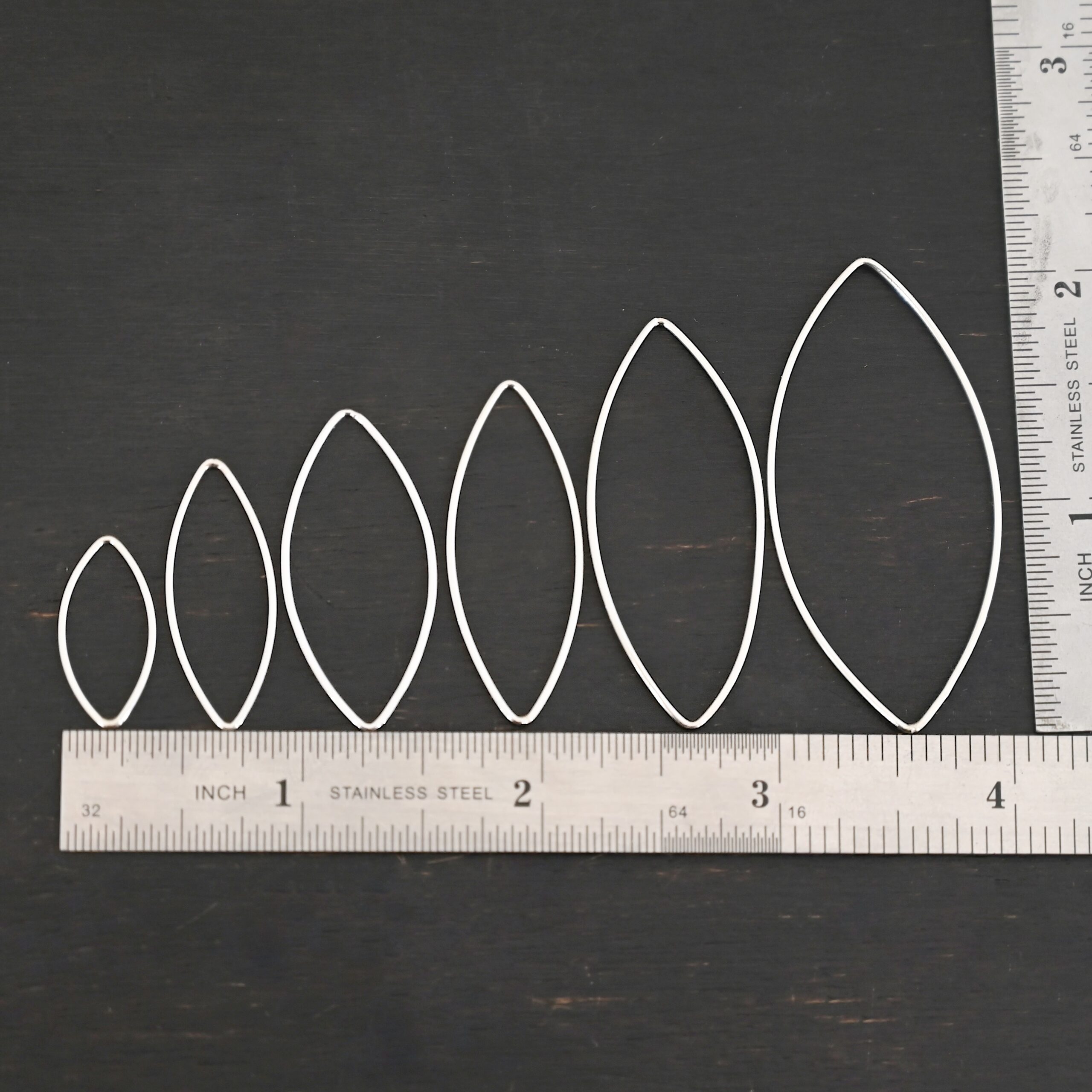 Tanya Marquise Chandelier shiny smooth Sterling Silver Tanya Marquise Chandelier shiny smooth all sizes shown by ruler