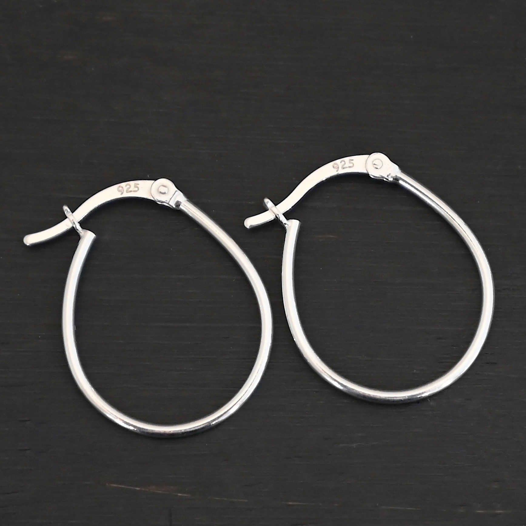Sterling Silver Fiona Hoop Earrings shiny shown on dark background