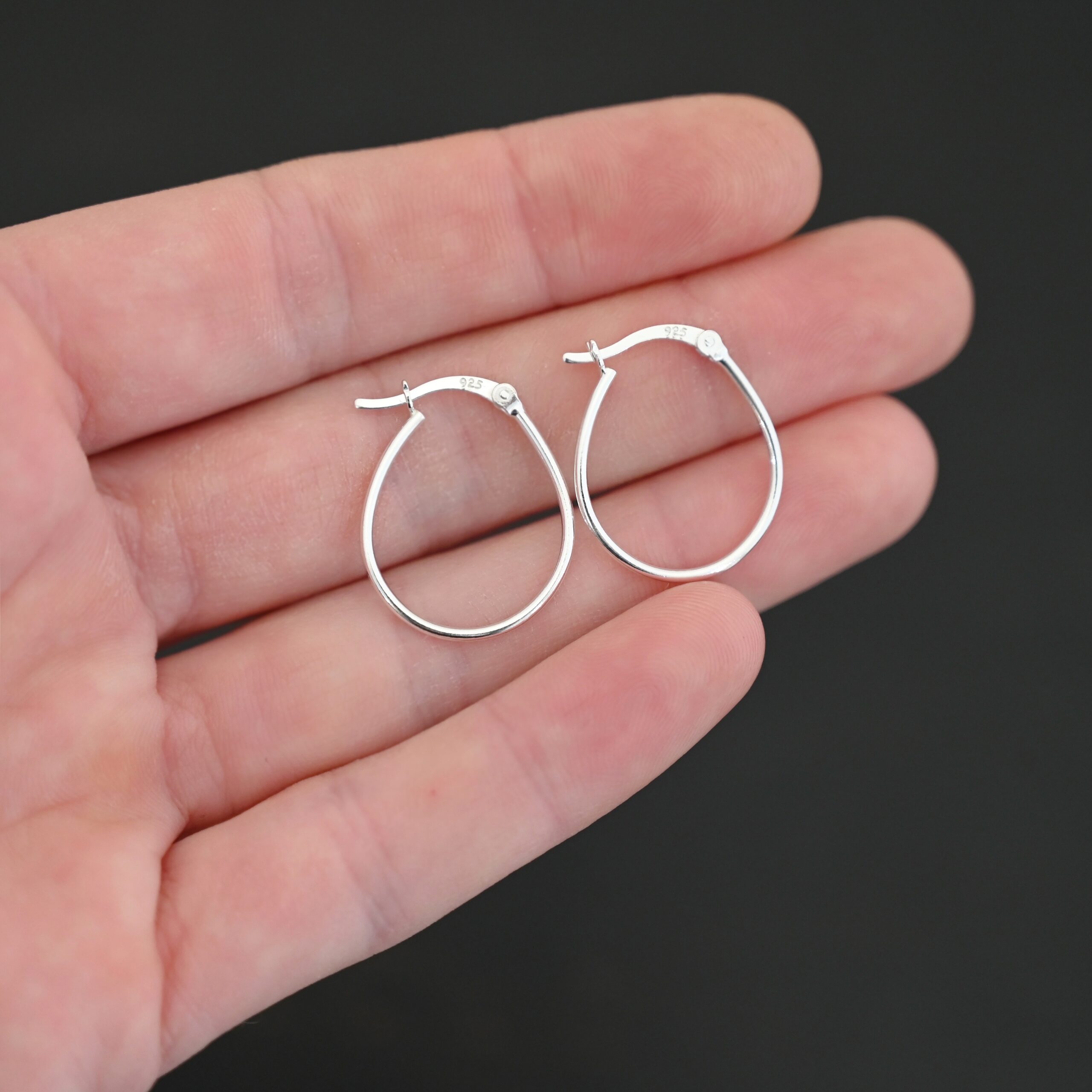 Sterling Silver Fiona Hoop Earrings shiny shown in hand