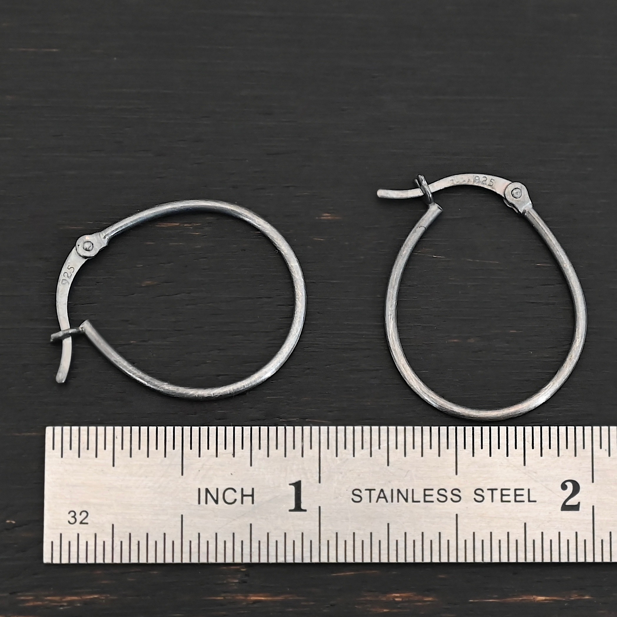 Sterling Silver Fiona Hoop Earrings oxidized shown by ruler