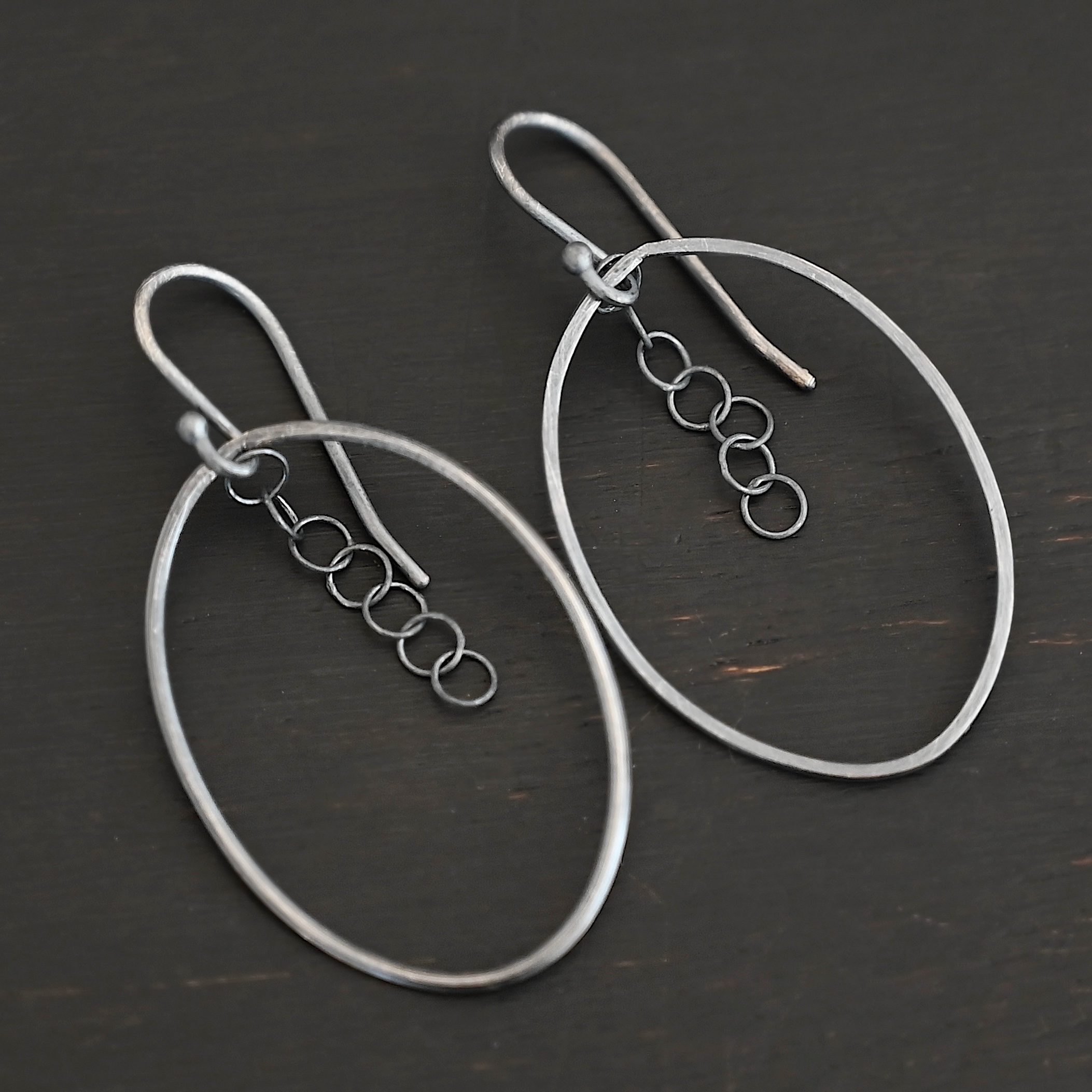 Sterling Silver Farah Chandelier Earring oxidized shown on dark background