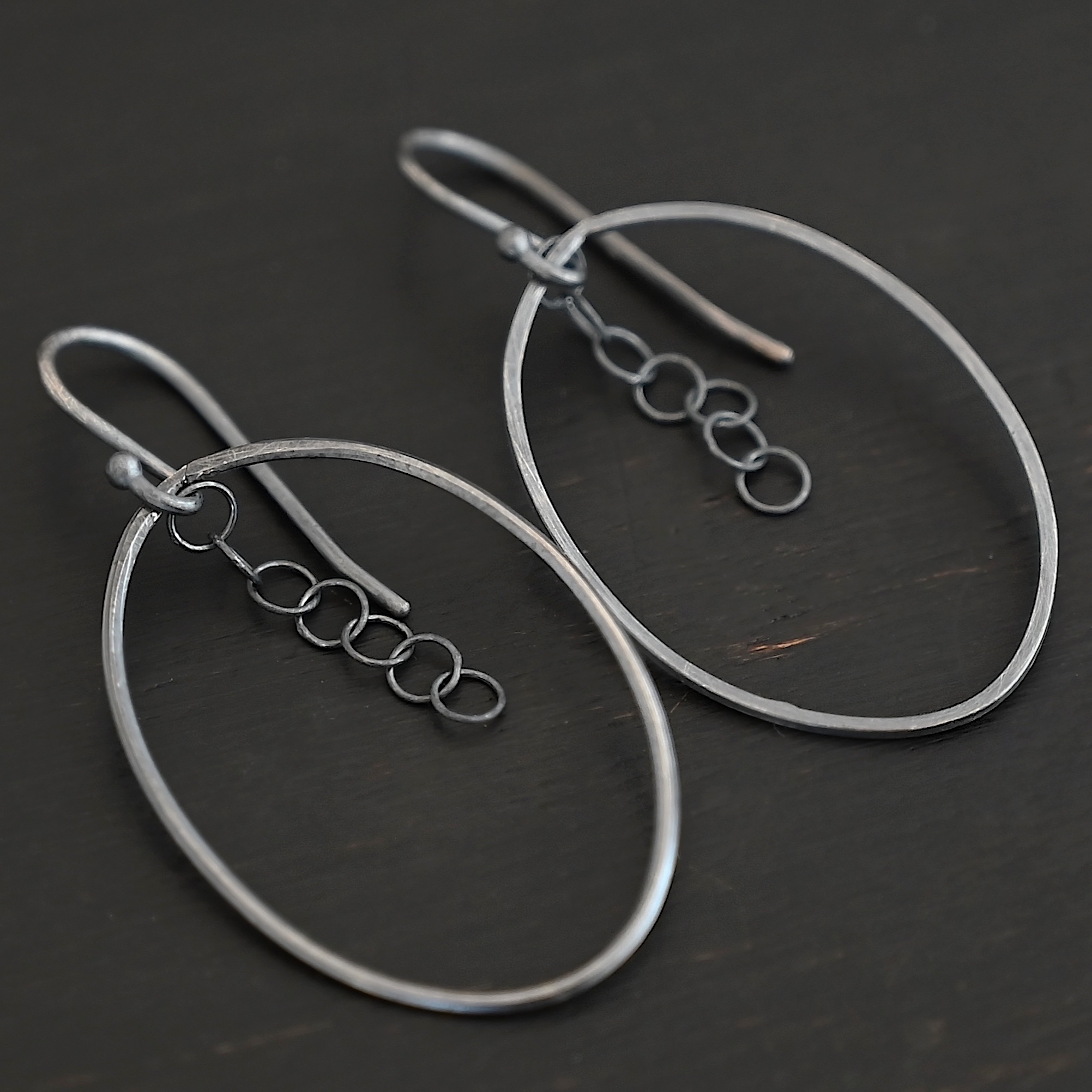 Sterling Silver Farah Chandelier Earring oxidized shown on dark background