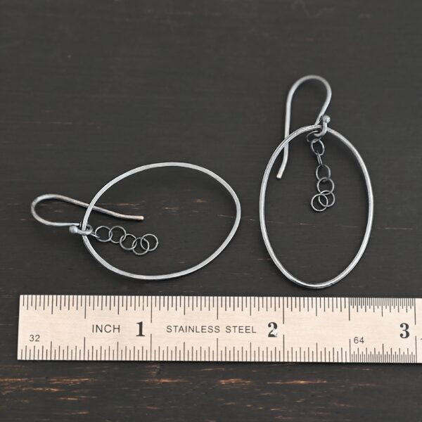 Sterling Silver Farah Chandelier Earring oxidized shown by ruler