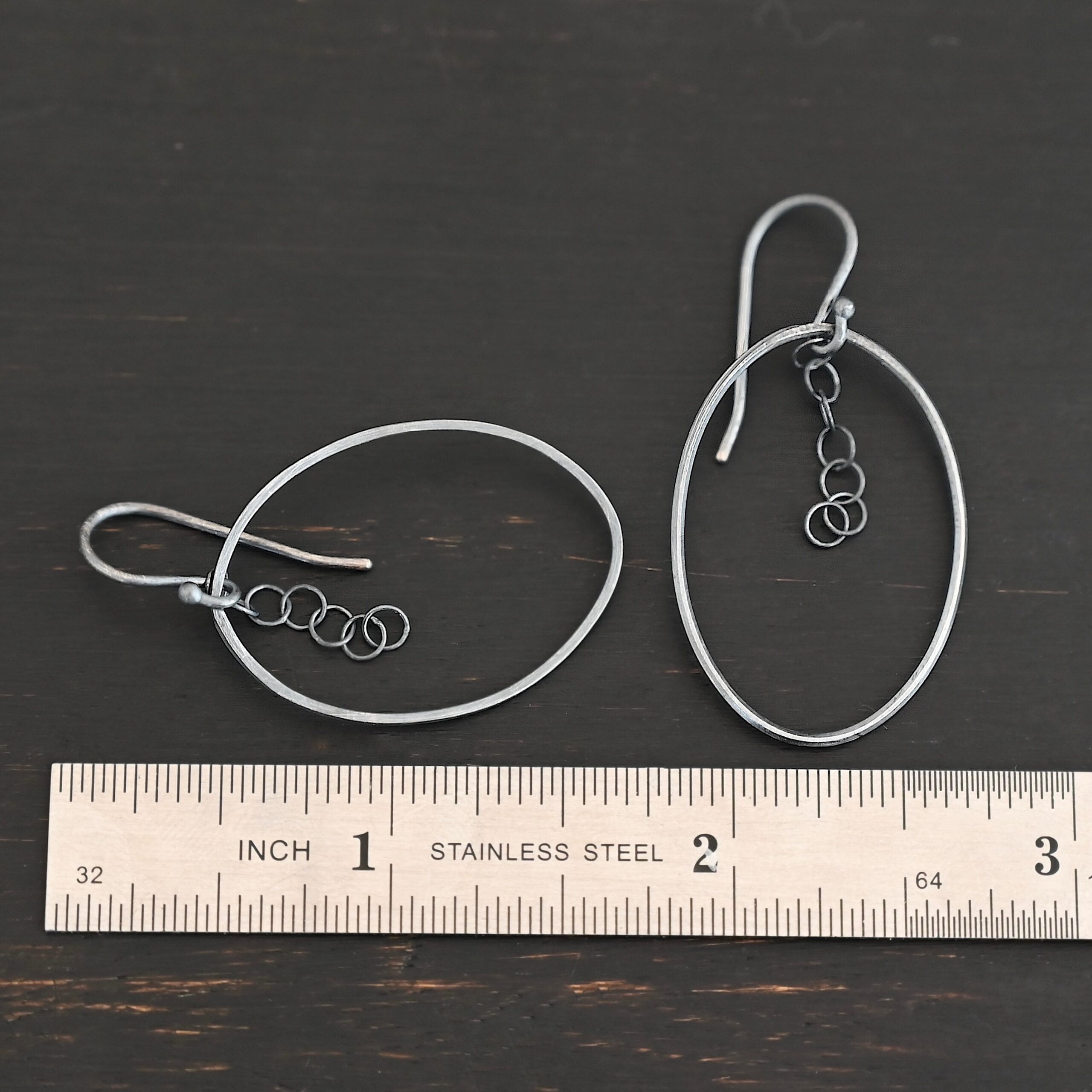 Sterling Silver Farah Chandelier Earring oxidized shown by ruler
