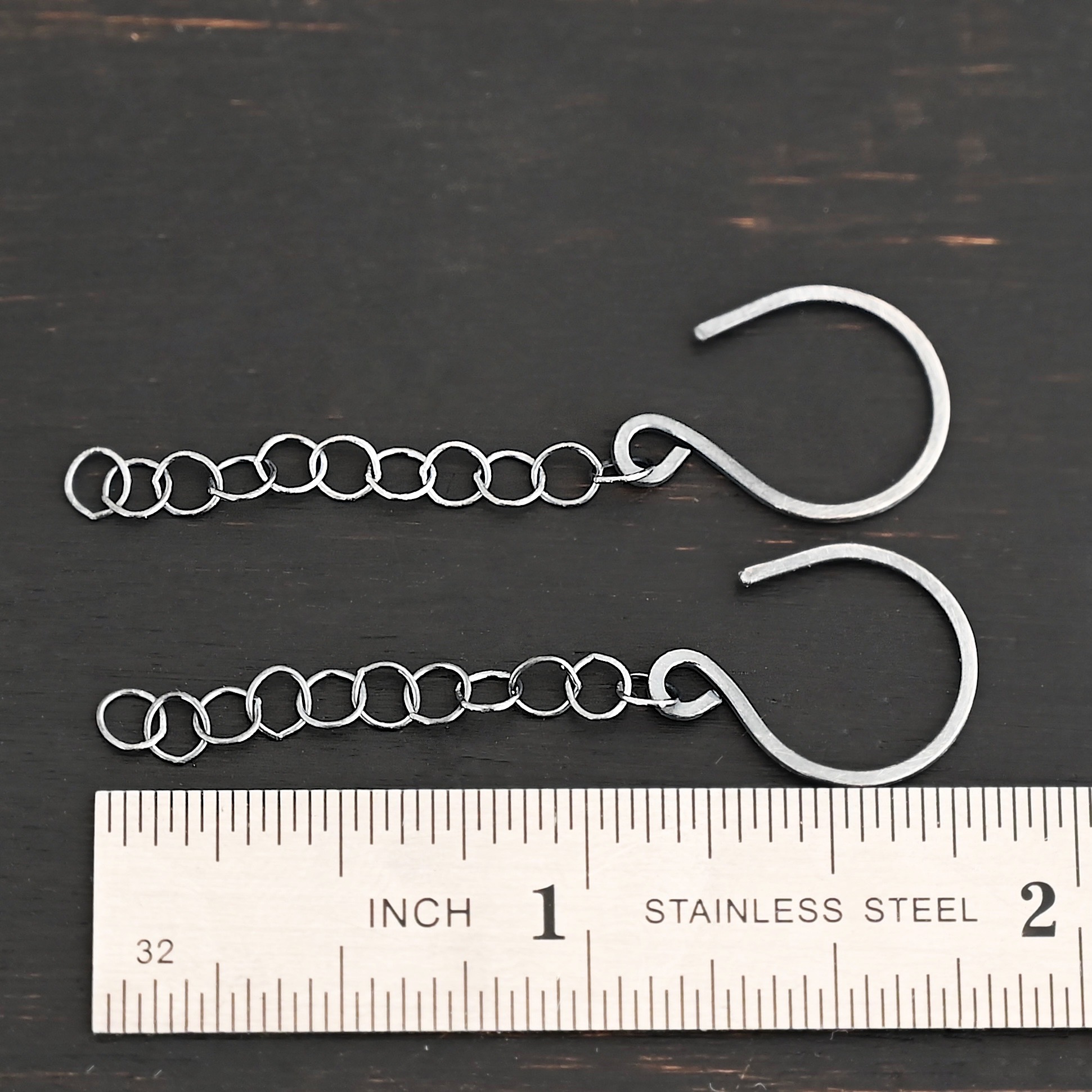 Sterling Silver Fay Dangle Earrings oxidized shown by ruler