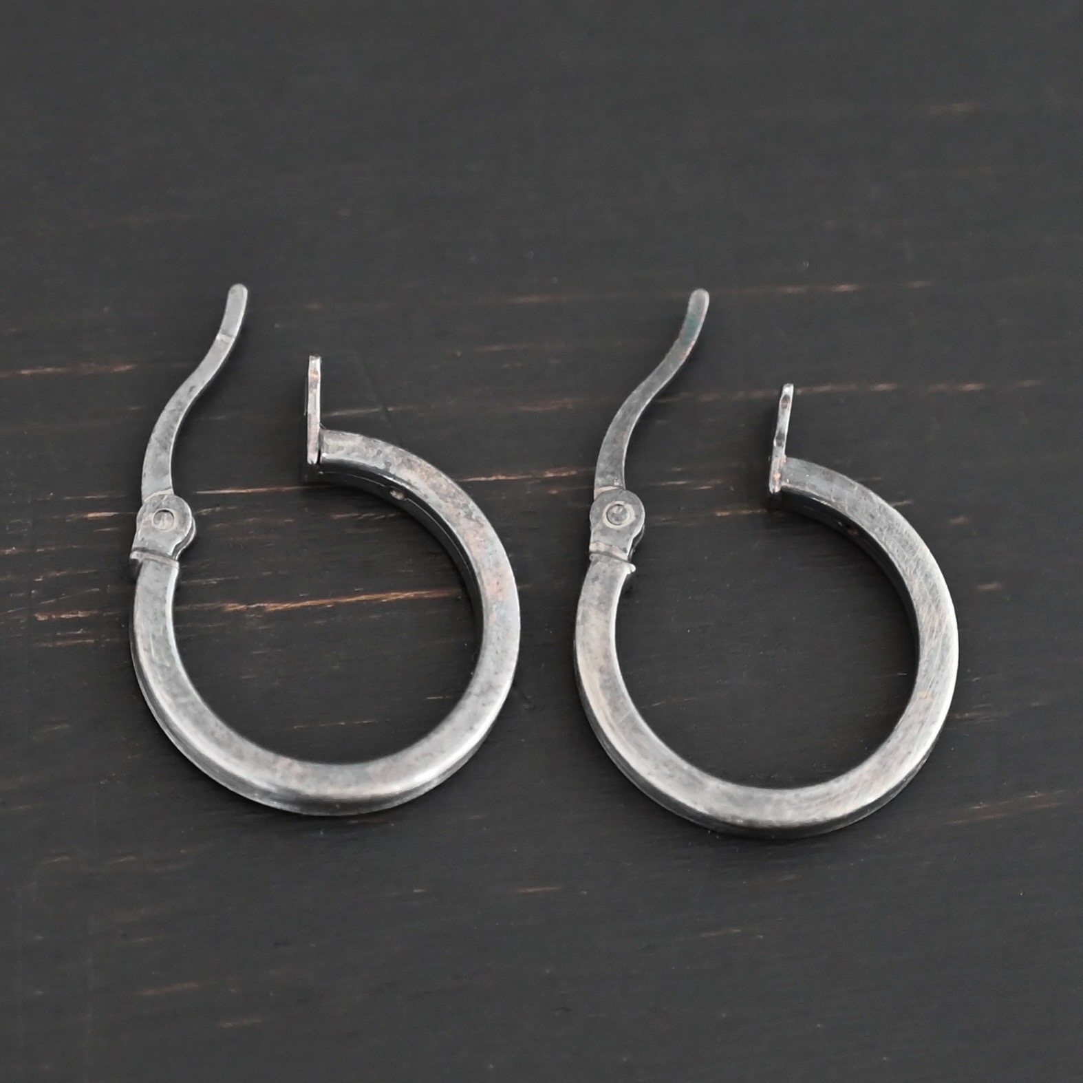 Sterling Silver Frankie Square Hoop Earrings 16mm oxidized shown on dark background
