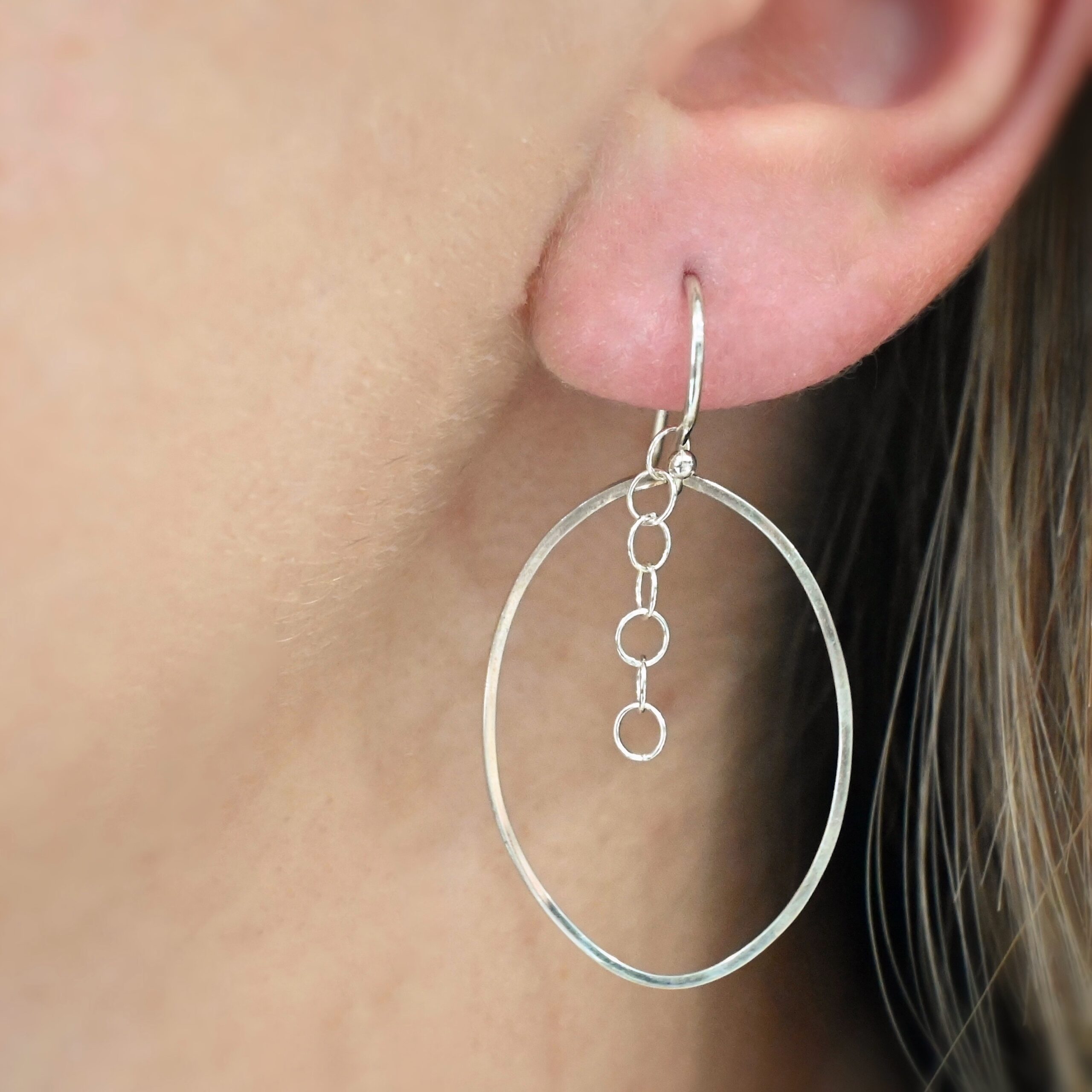 Sterling Silver Farah Chandelier Earring shiny shown on model