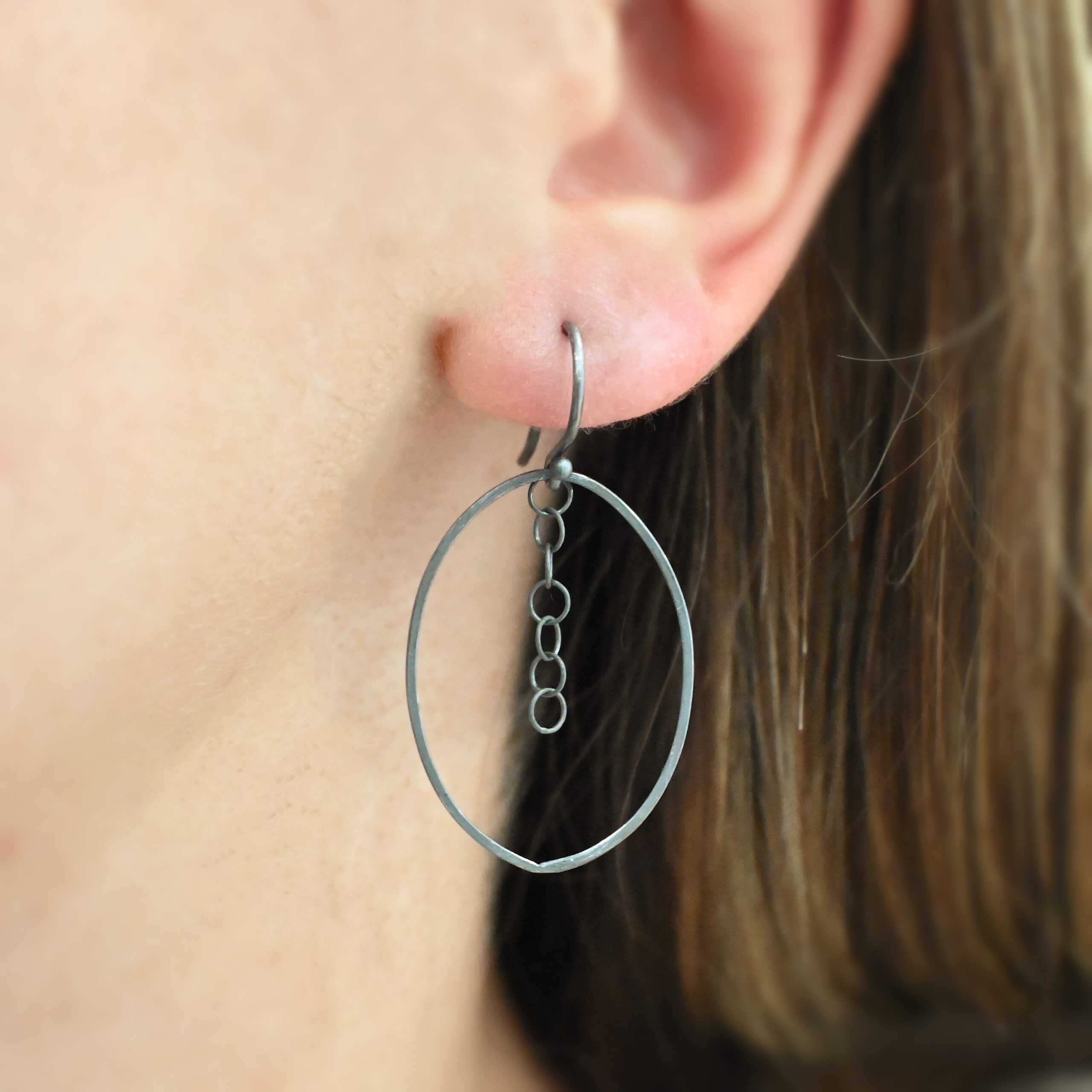 Sterling Silver Farah Chandelier Earring oxidized shown on model