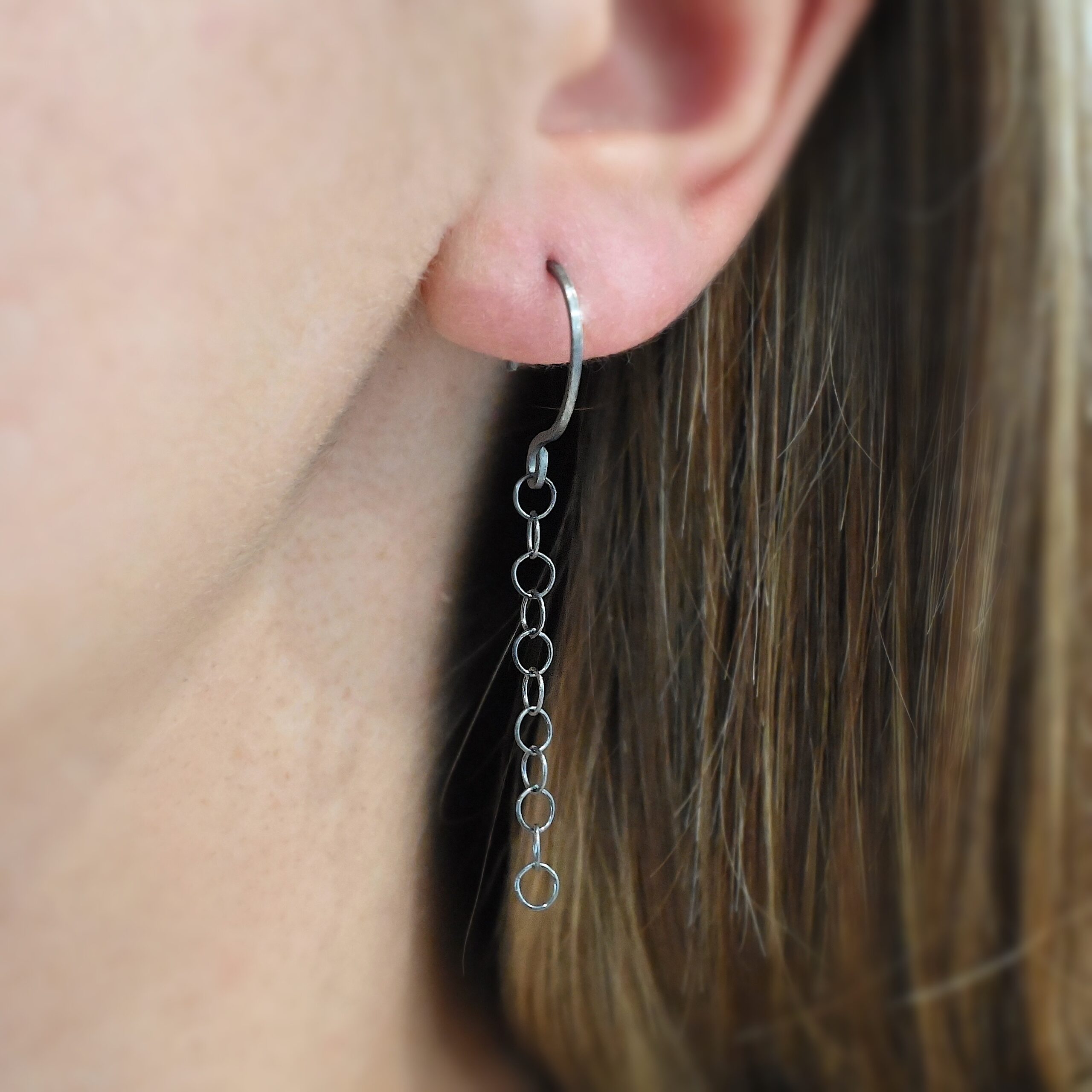 Sterling Silver Fay Dangle Earrings oxidized shown on model