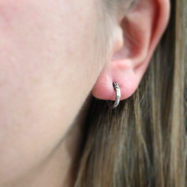 Sterling Silver Francesca Hoops 10mm oxidized shown on model