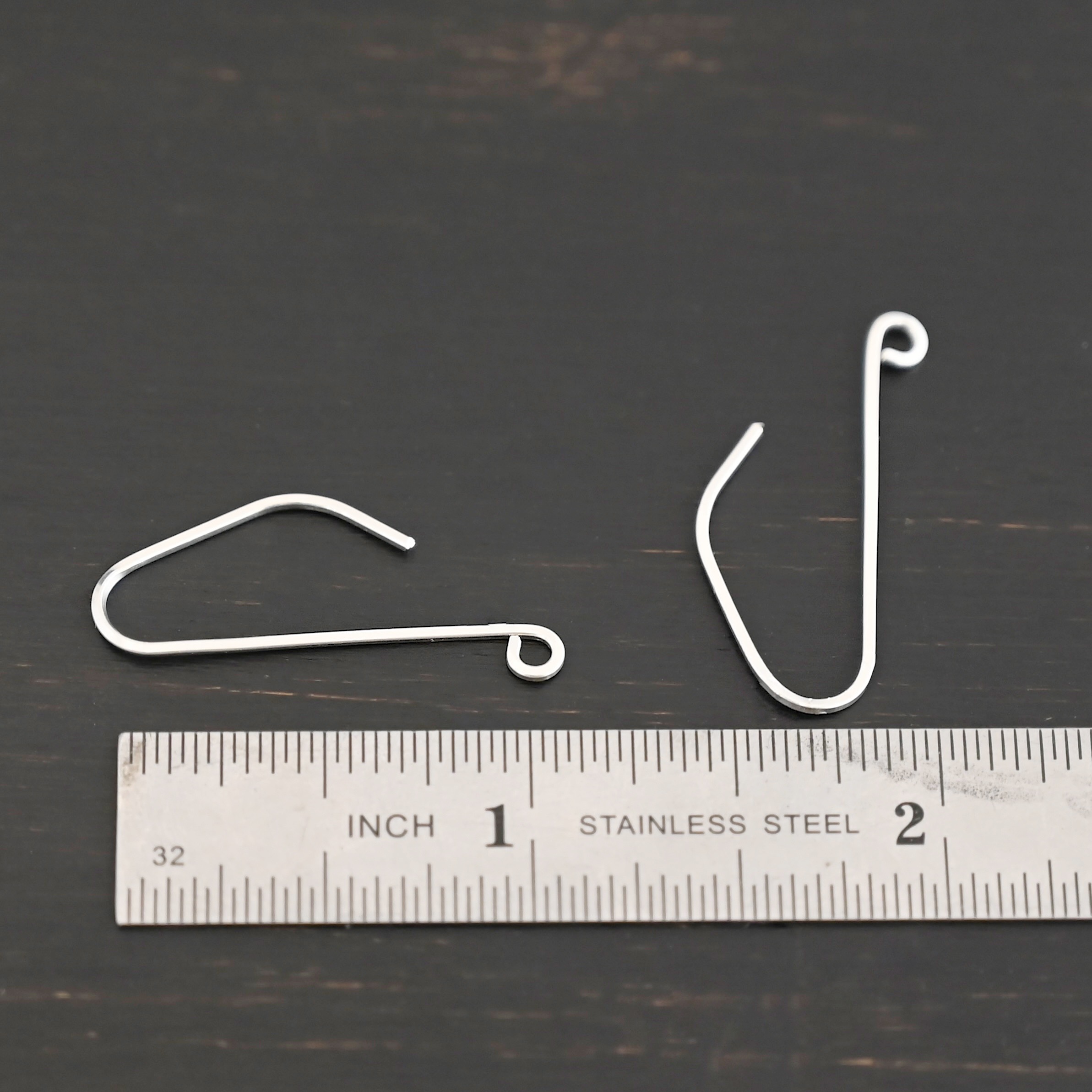 sterling silver Whimsical Ear Wire - shiny 1" shown by ruler