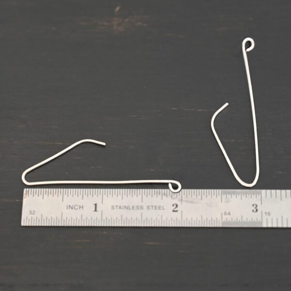 sterling silver Whimsical Ear Wire - shiny 2" shown by ruler