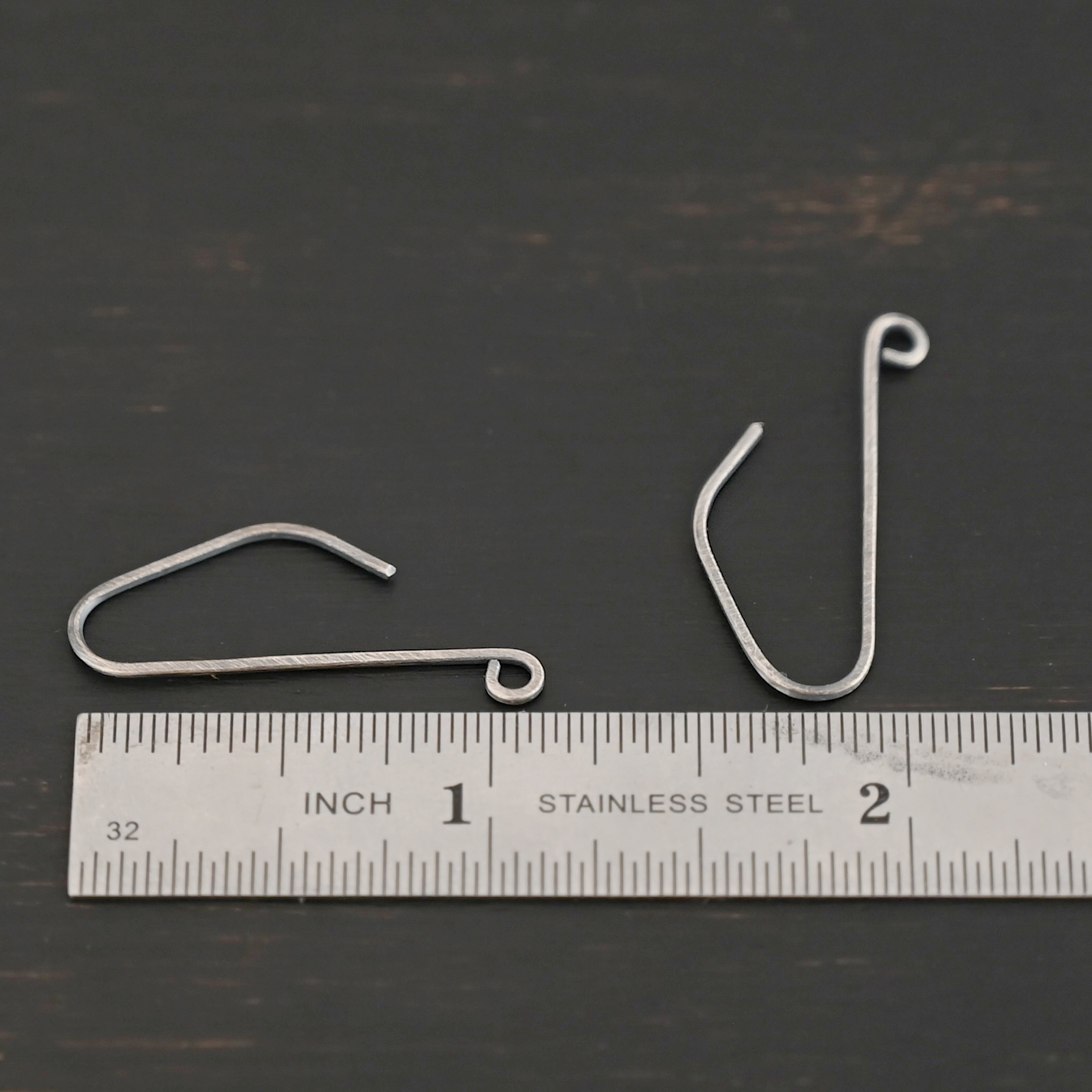 sterling silver Whimsical Ear Wire - oxidized 1" shown by ruler