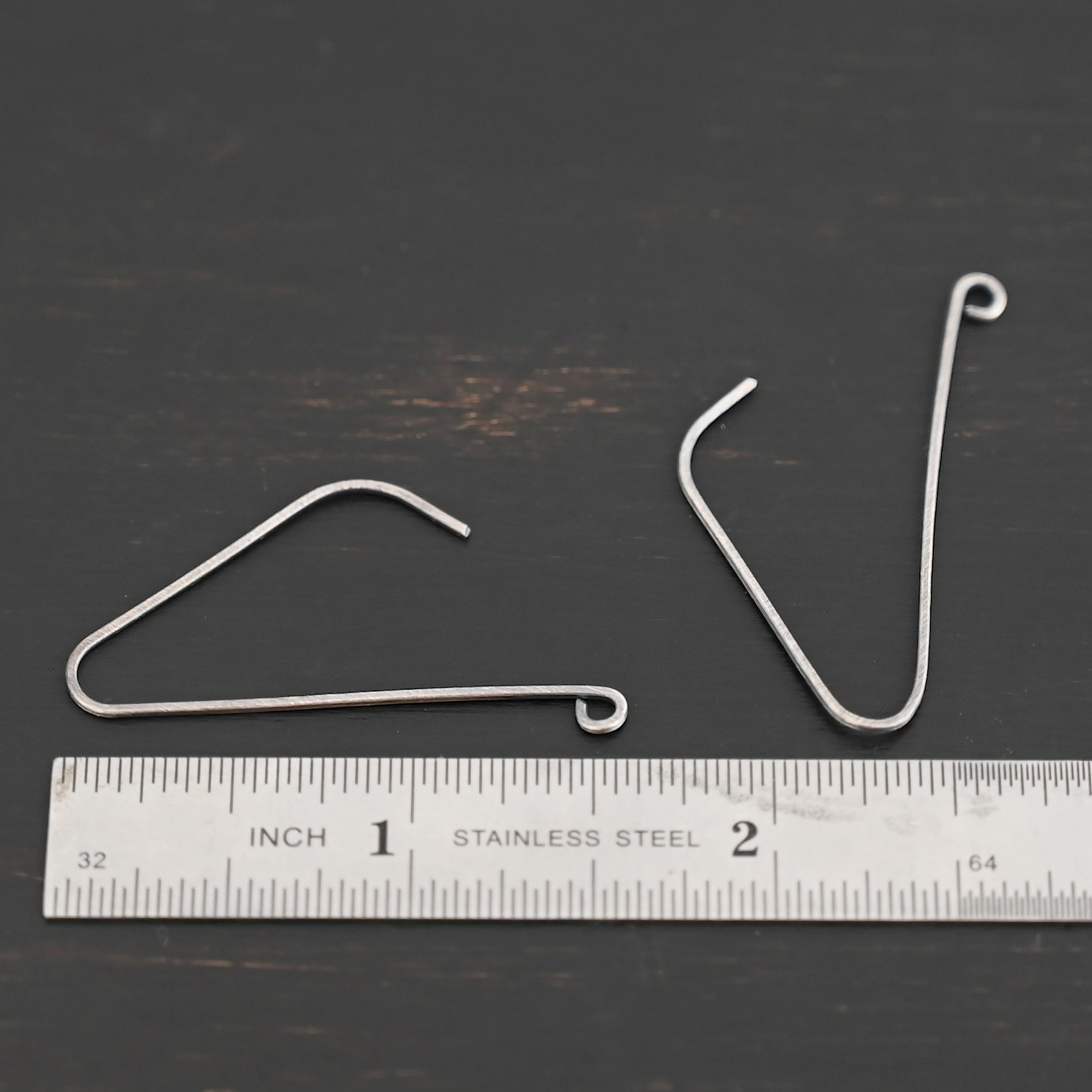 sterling silver Whimsical Ear Wire - oxidized 1.5" shown by ruler