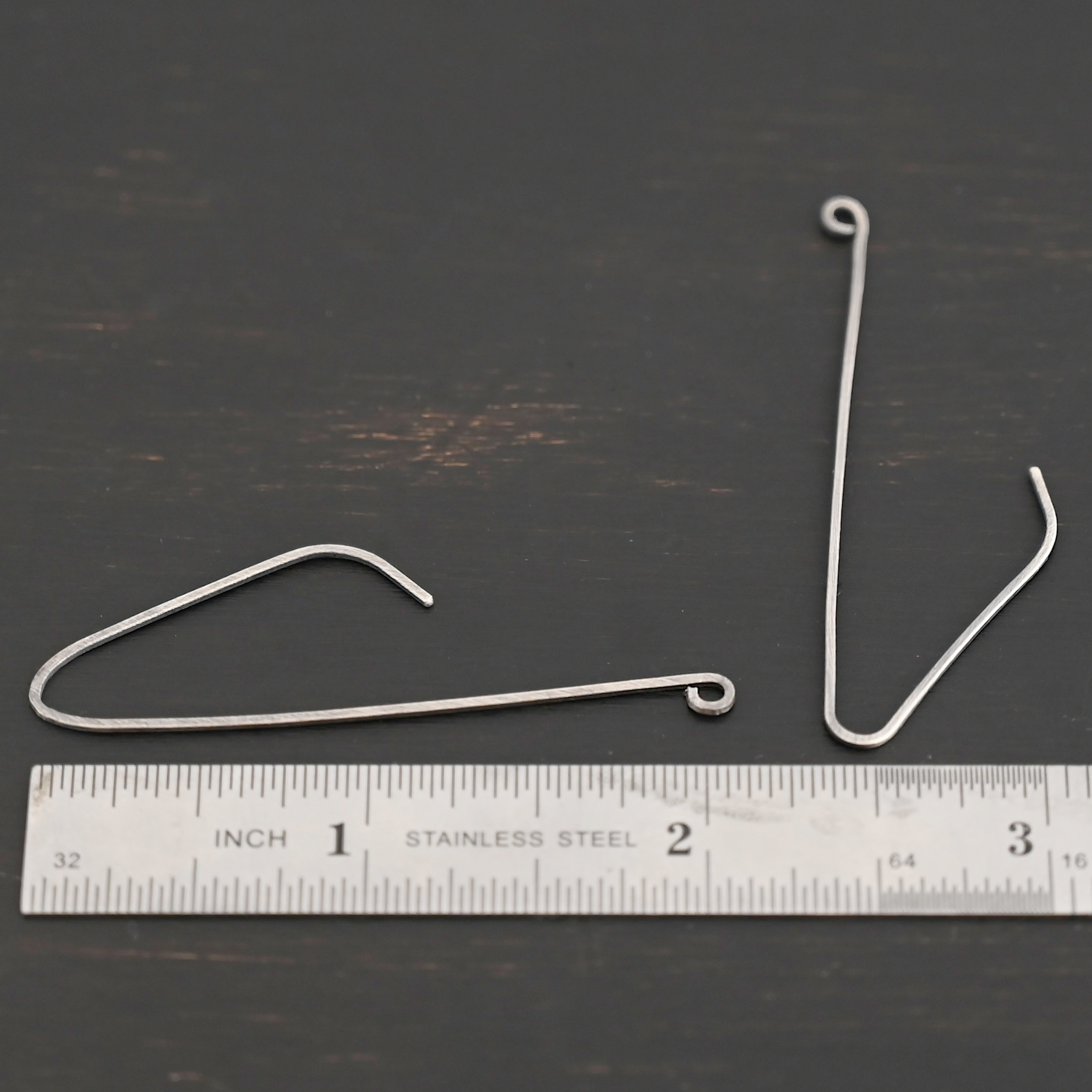 sterling silver Whimsical Ear Wire - oxidized 2" shown by ruler