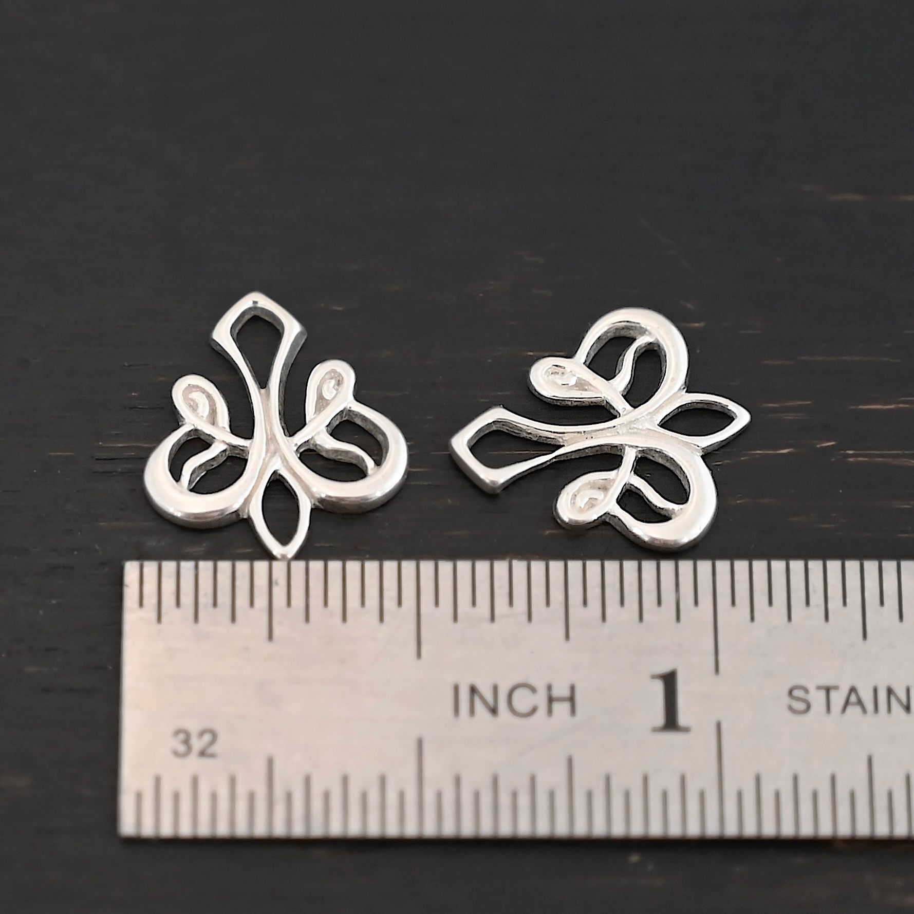 Sterling Silver Tillie Filigree Chandelier shiny shown by ruler