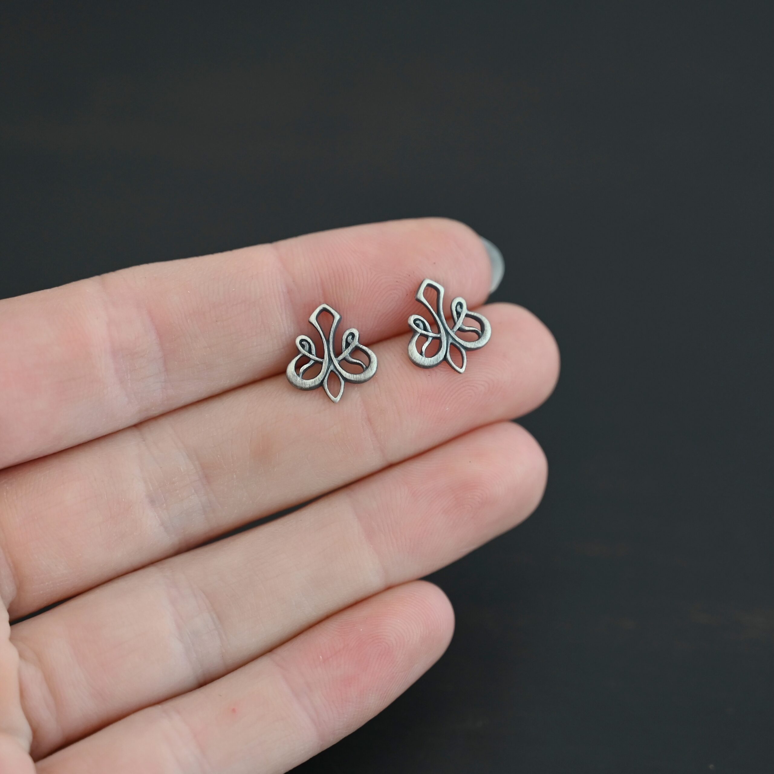 Sterling Silver Tillie Filigree Chandelier oxidized shown in hand