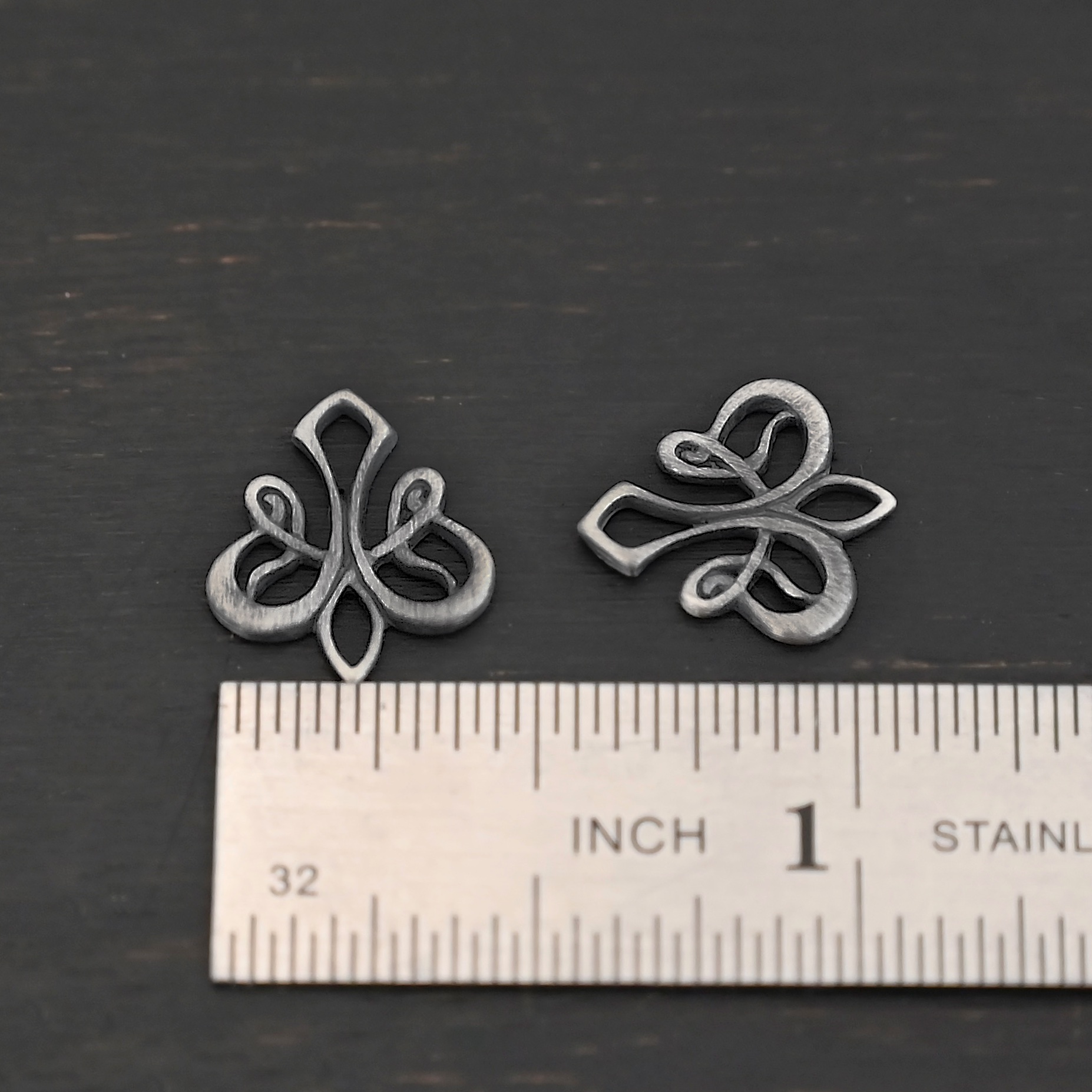 Sterling Silver Tillie Filigree Chandelier oxidized shown by ruler