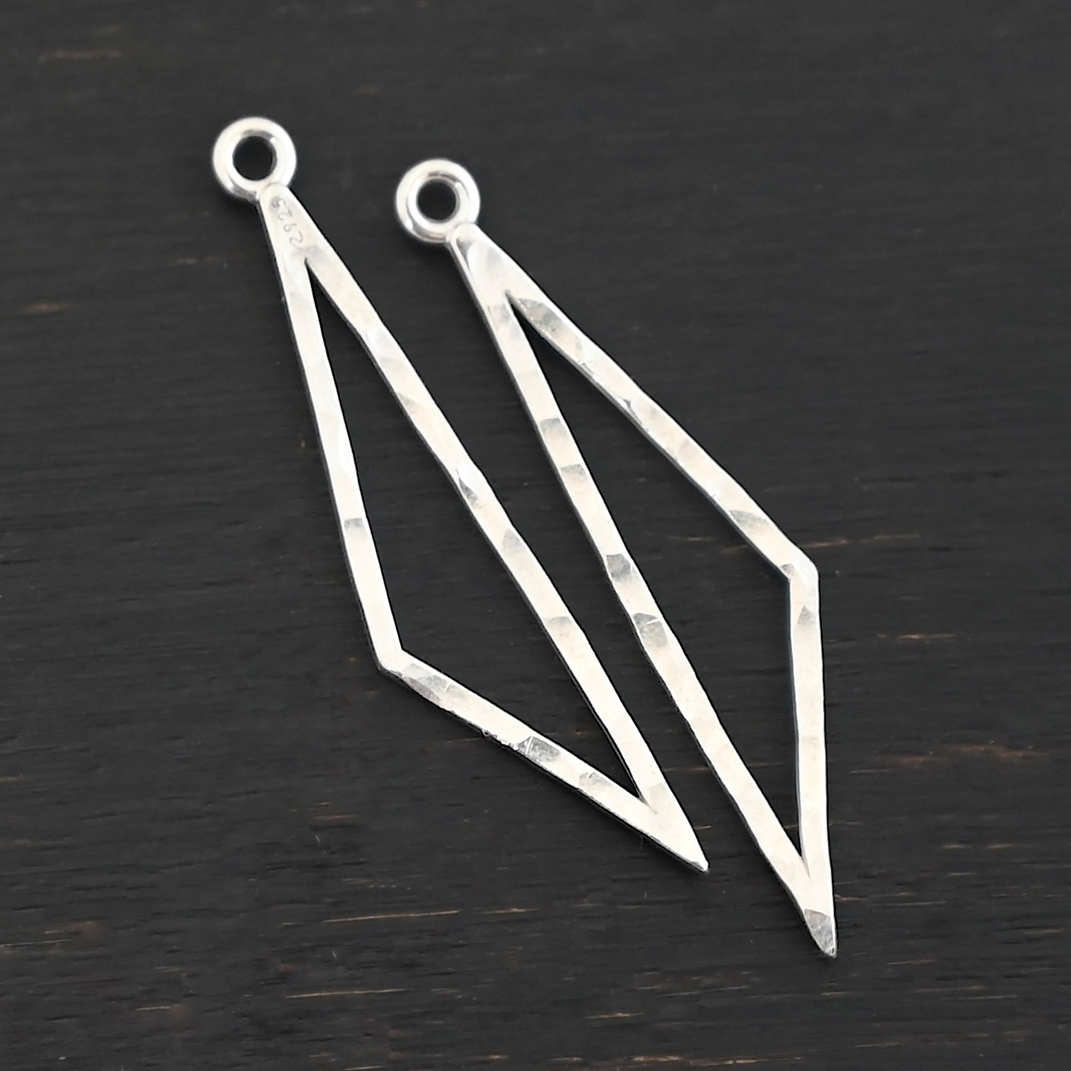 Sterling Silver Trace Triangle Chandelier - shiny hammered small shown on dark background