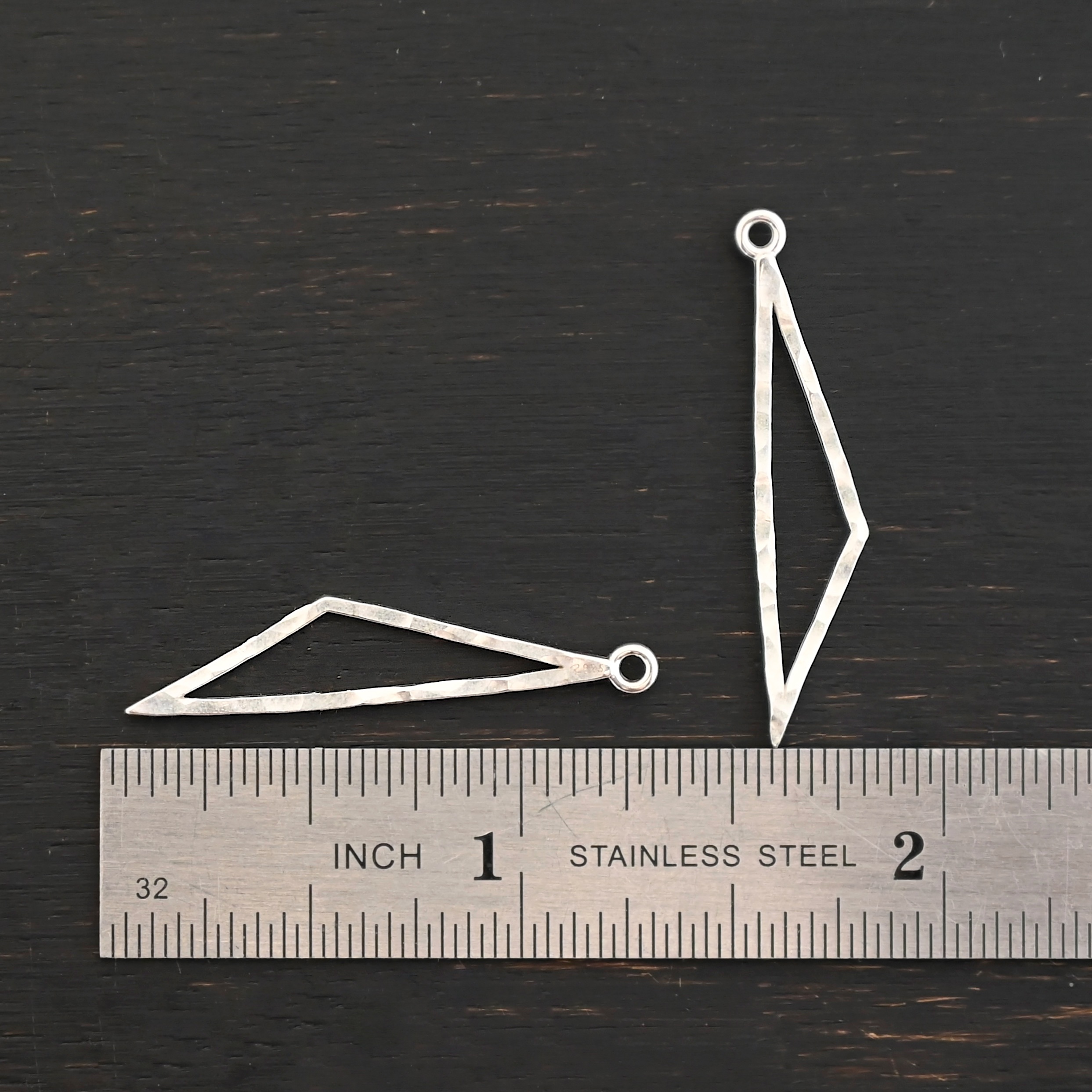 Sterling Silver Trace Triangle Chandelier - shiny hammered small shown by ruler