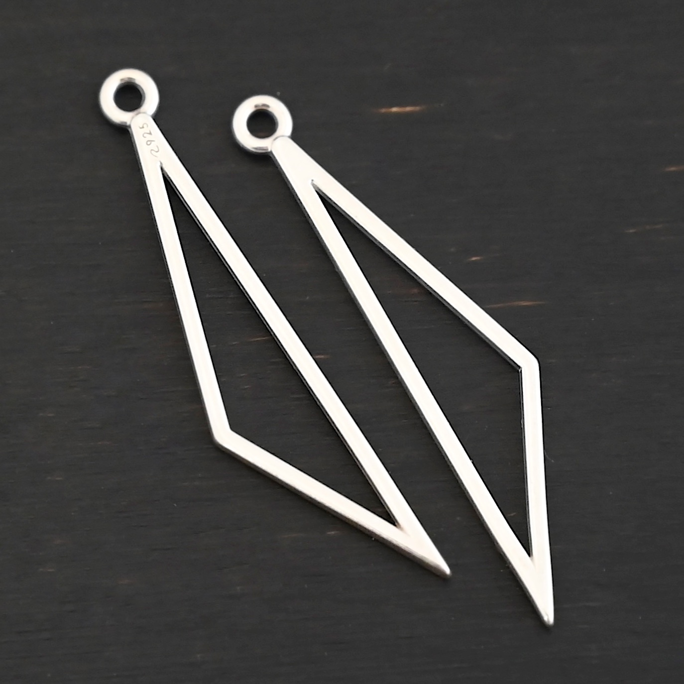 Sterling Silver Trace Triangle Chandelier - shiny smooth small shown on dark background