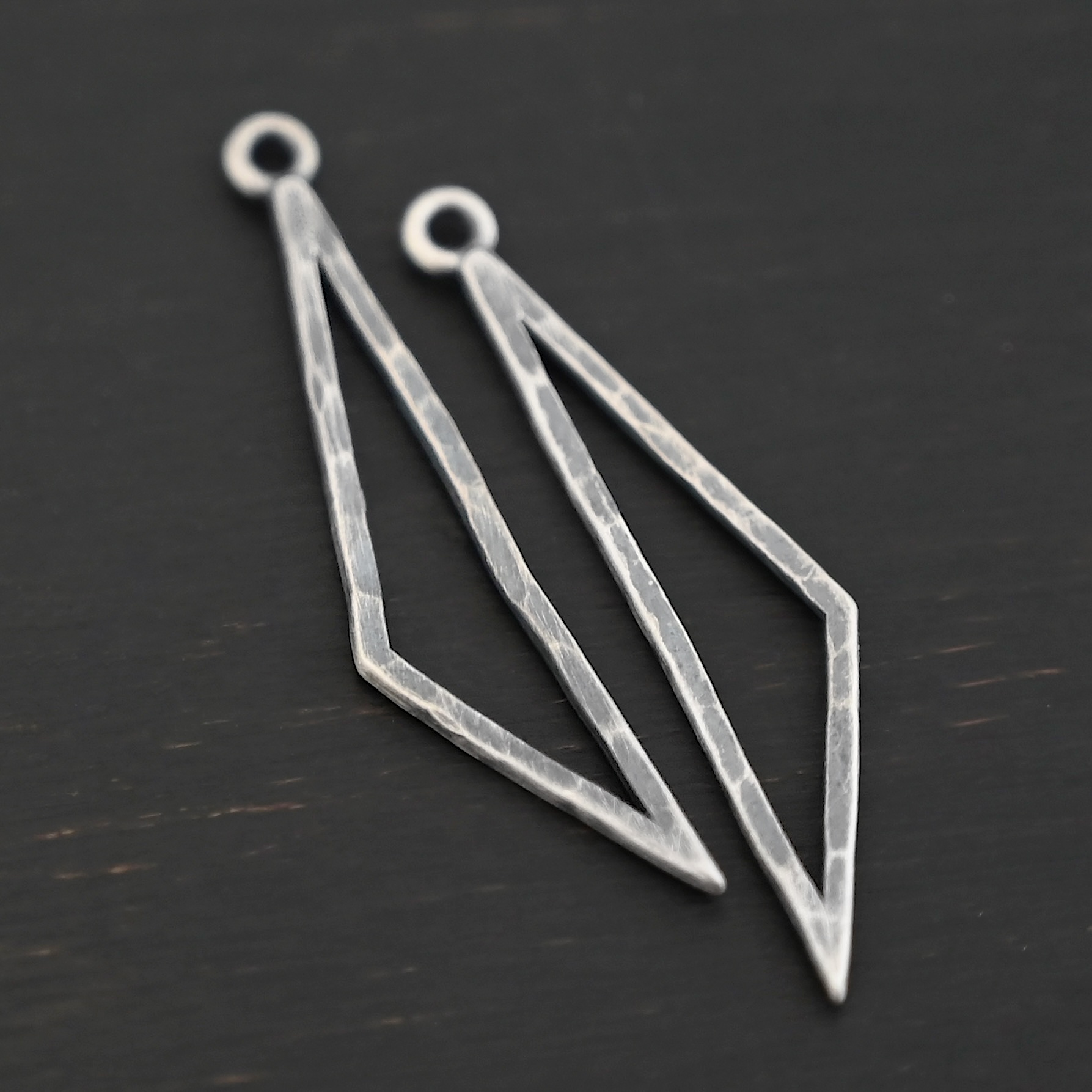 Sterling Silver Trace Triangle Chandelier - oxidized hammered small shown on dark background