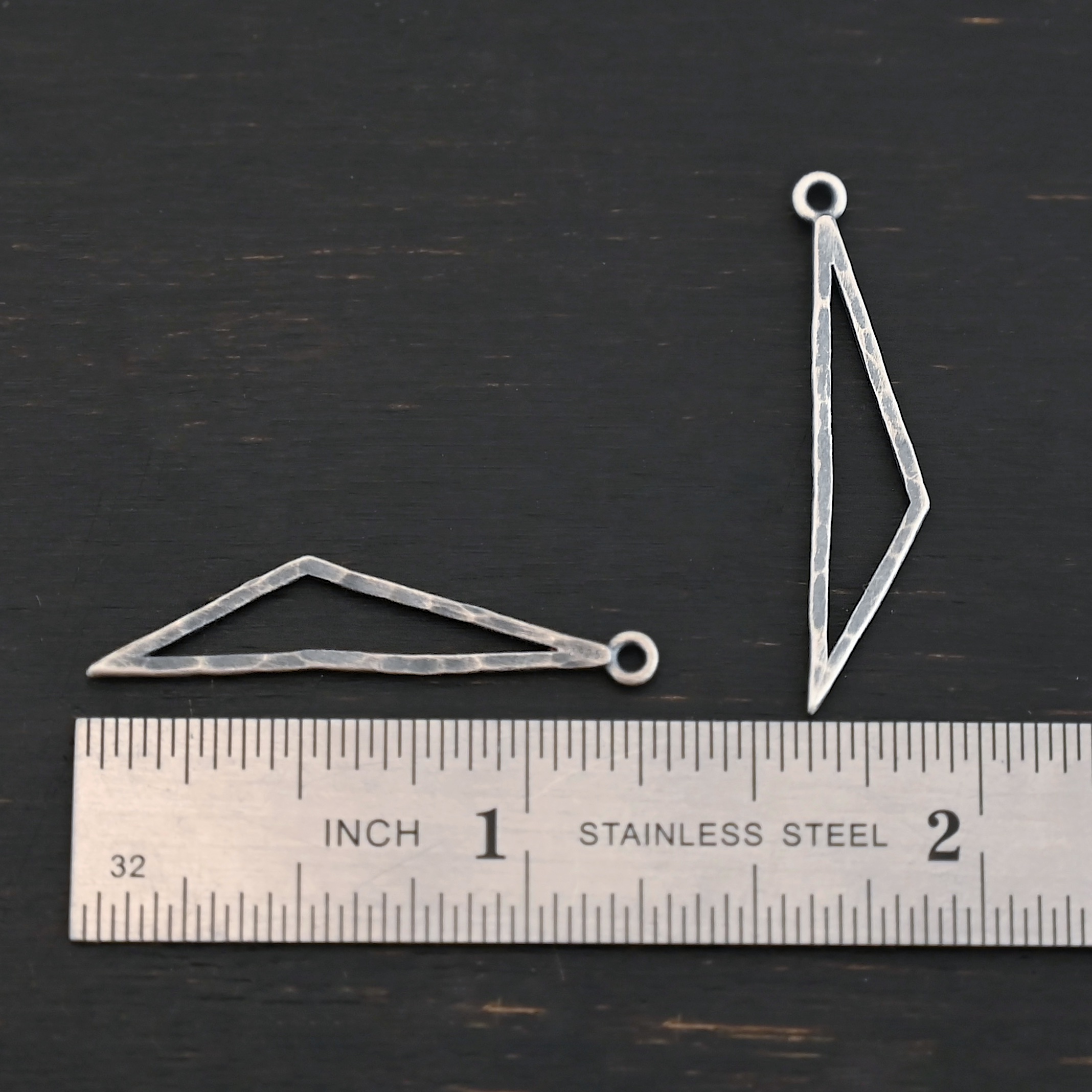 Sterling Silver Trace Triangle Chandelier - oxidized hammered small shown by ruler