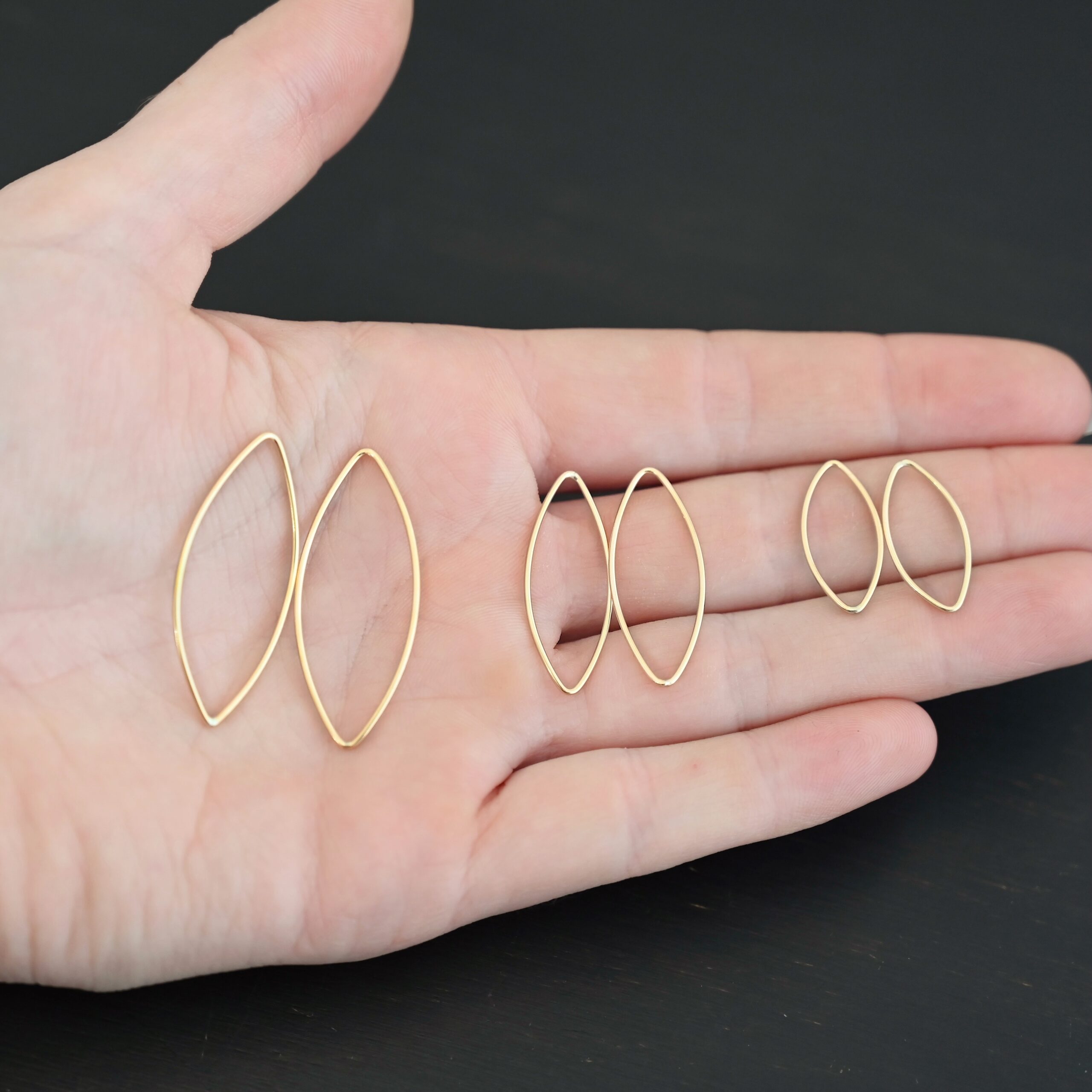 Tina - 14k Gold Filled Marquise Chandelier all sizes shown in hand