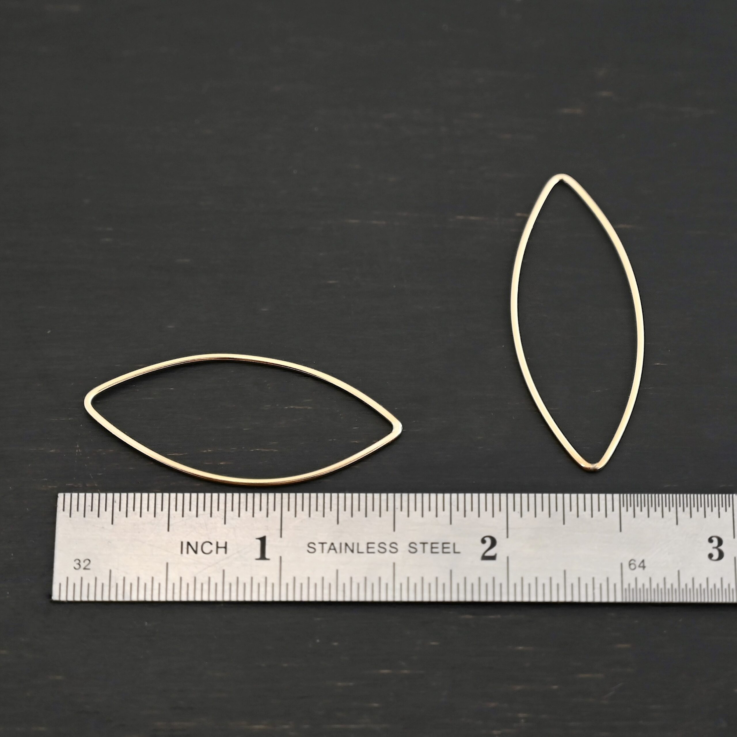 Tina - 14k Gold Filled Marquise Chandelier 38x16mm smooth shown by ruler