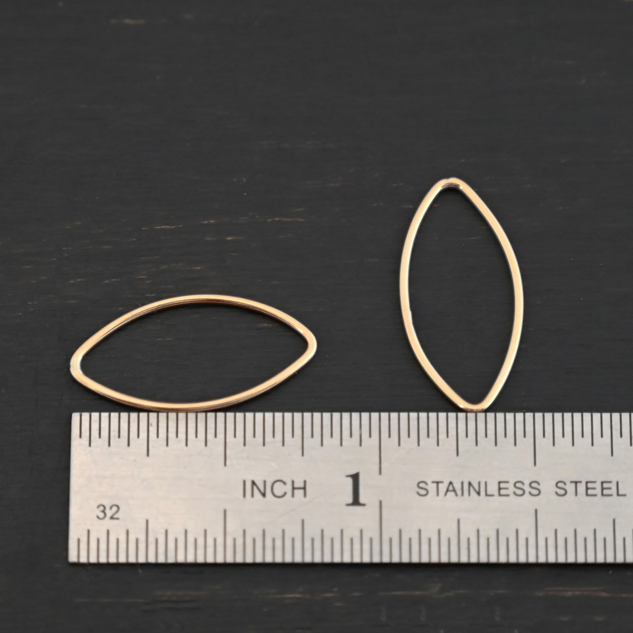 Tina - 14k Gold Filled Marquise Chandelier 20x9mm smooth shown by ruler