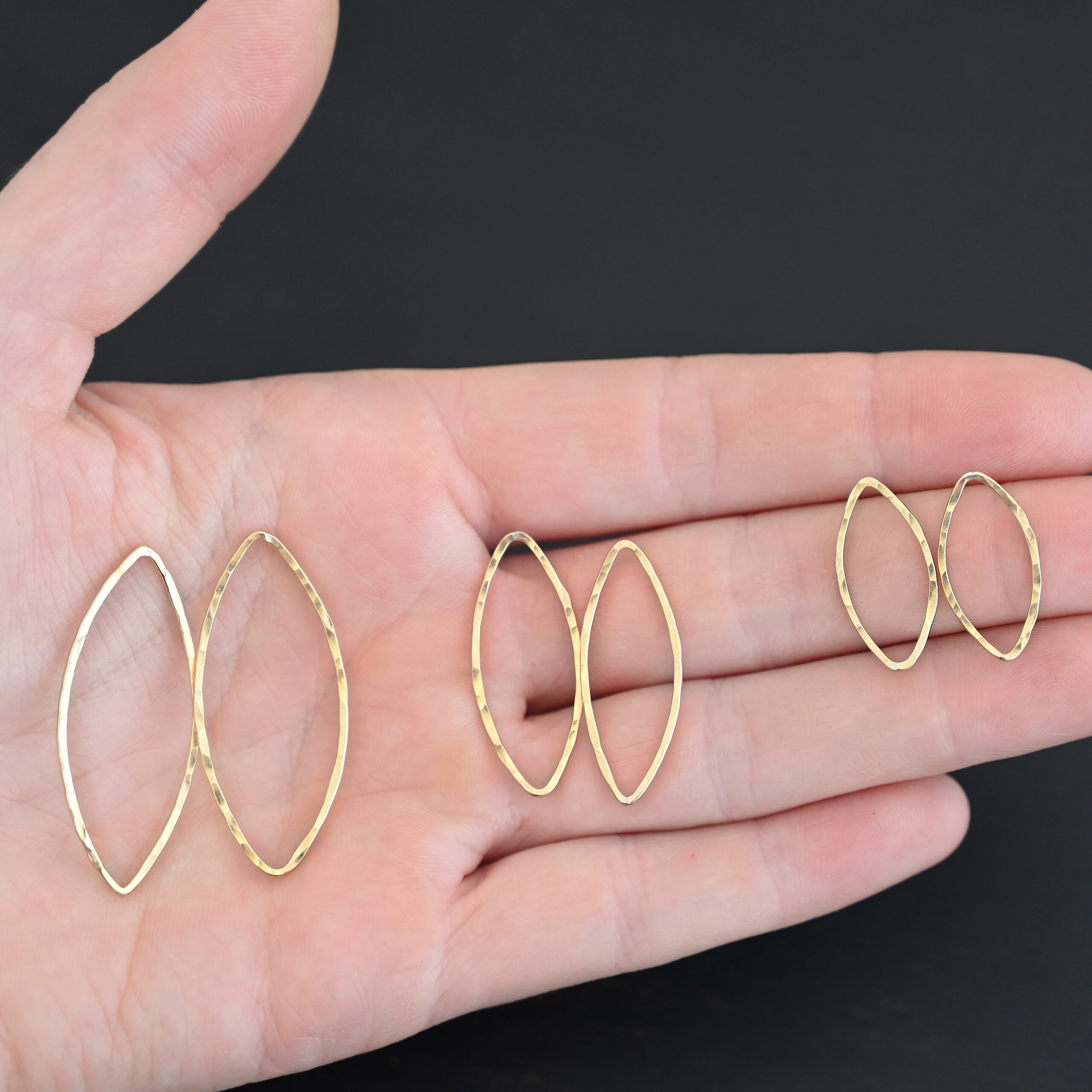 Tina - 14k Gold Filled Marquise Chandelier hammered all sizes shown in hand